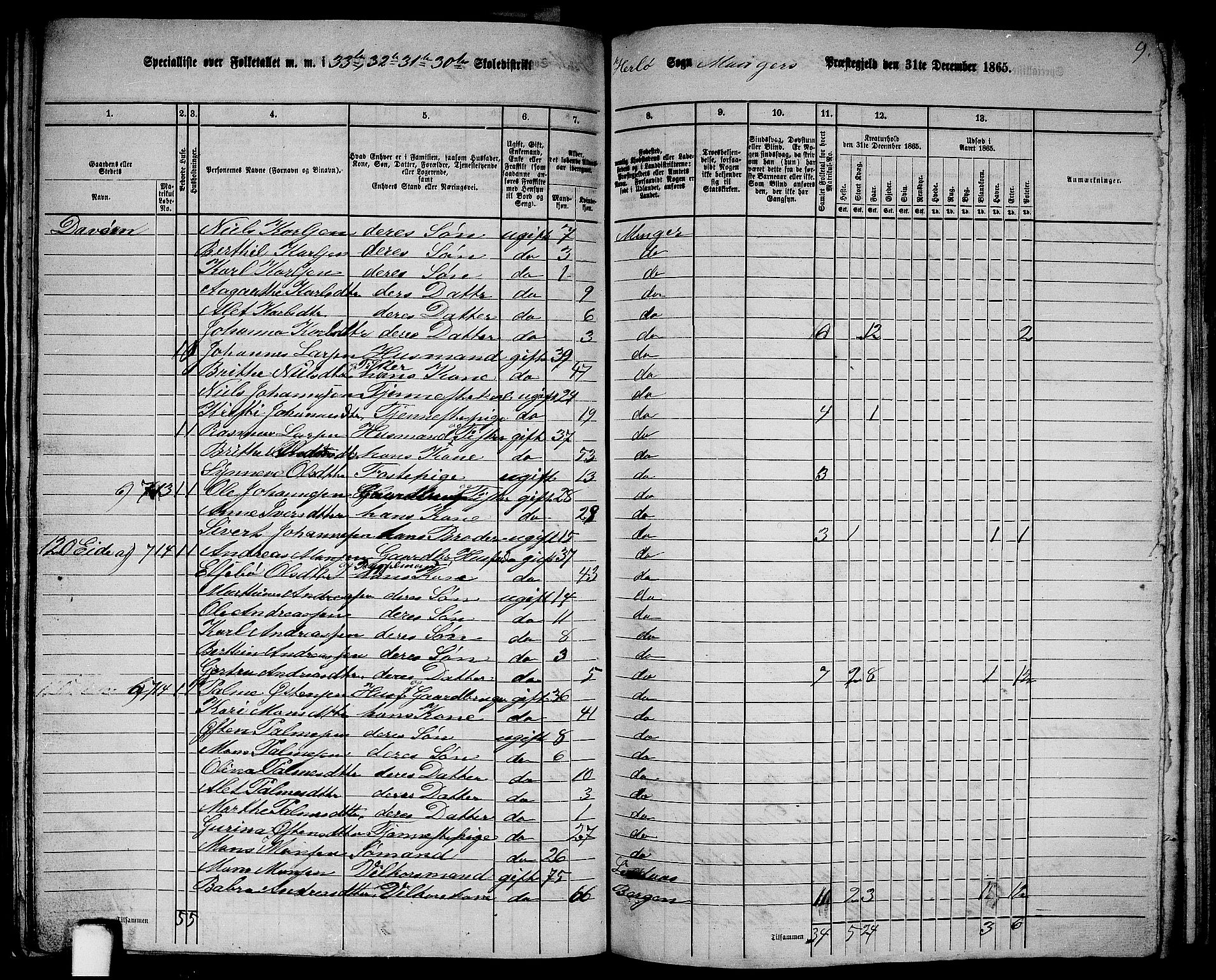 RA, 1865 census for Manger, 1865, p. 211