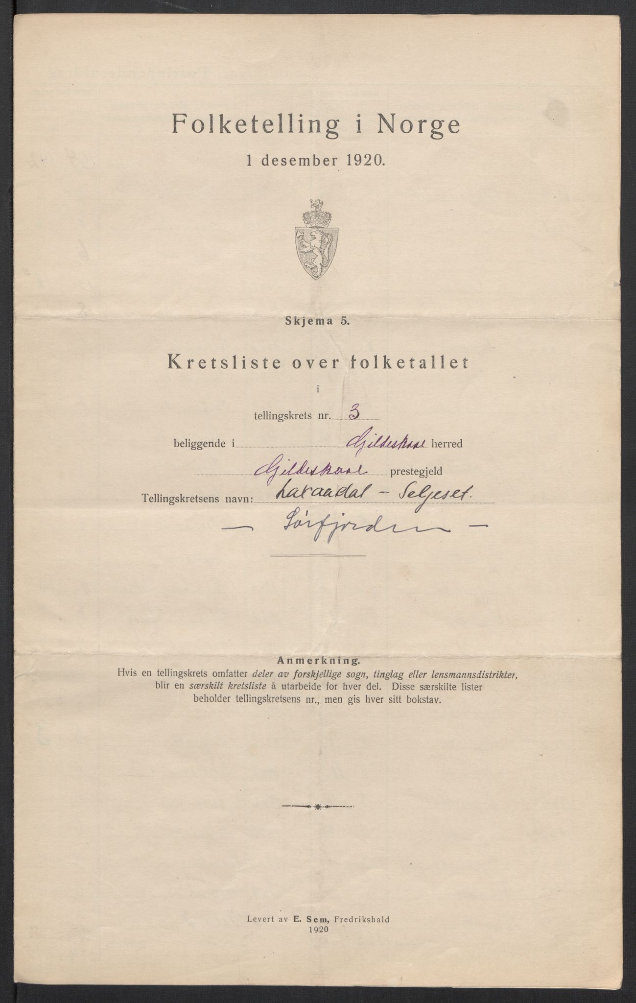 SAT, 1920 census for Gildeskål, 1920, p. 13