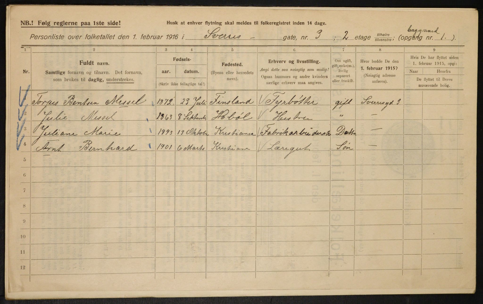 OBA, Municipal Census 1916 for Kristiania, 1916, p. 108919