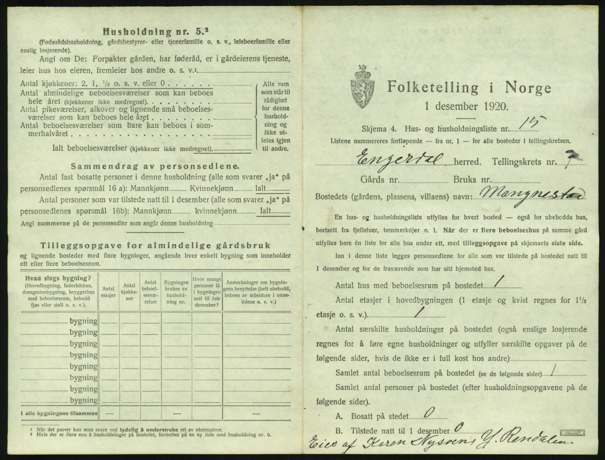 SAH, 1920 census for Engerdal, 1920, p. 475