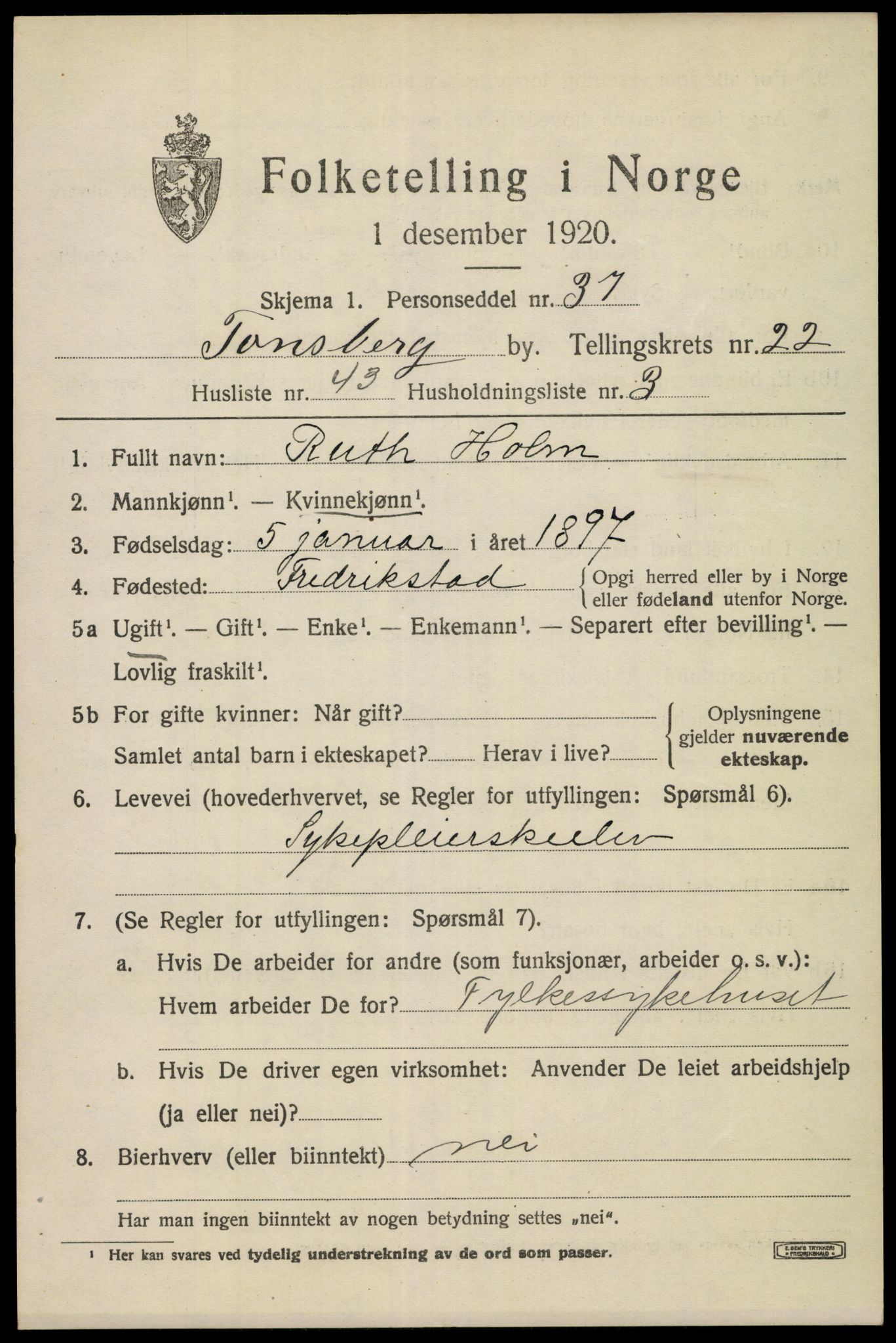 SAKO, 1920 census for Tønsberg, 1920, p. 31663