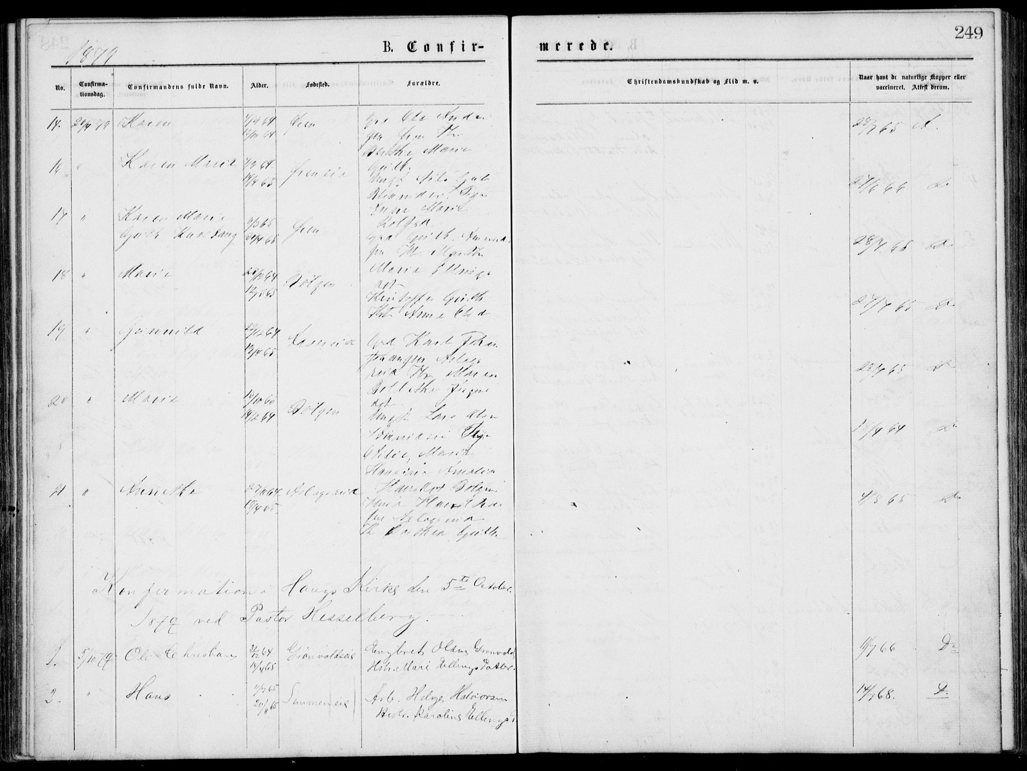 Norderhov kirkebøker, AV/SAKO-A-237/G/Gb/L0001: Parish register (copy) no. II 1, 1876-1899, p. 249