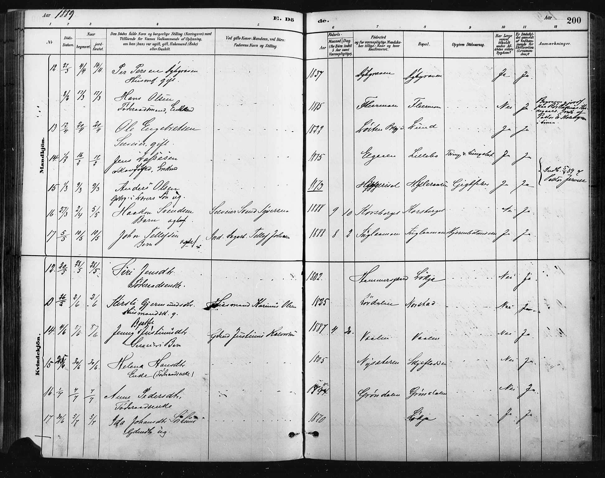 Trysil prestekontor, AV/SAH-PREST-046/H/Ha/Haa/L0009: Parish register (official) no. 9, 1881-1897, p. 200