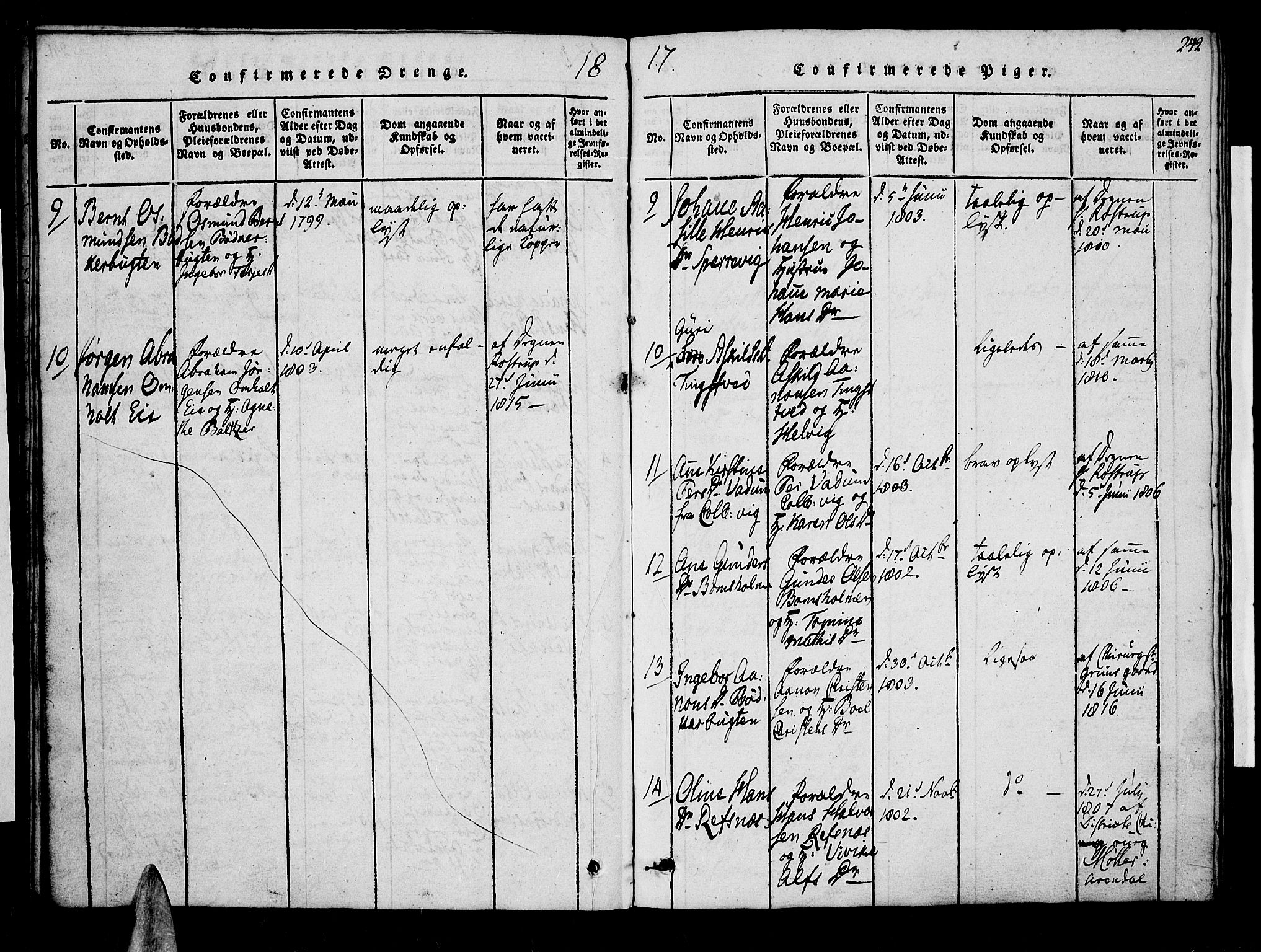 Øyestad sokneprestkontor, AV/SAK-1111-0049/F/Fa/L0012: Parish register (official) no. A 12, 1816-1827, p. 242