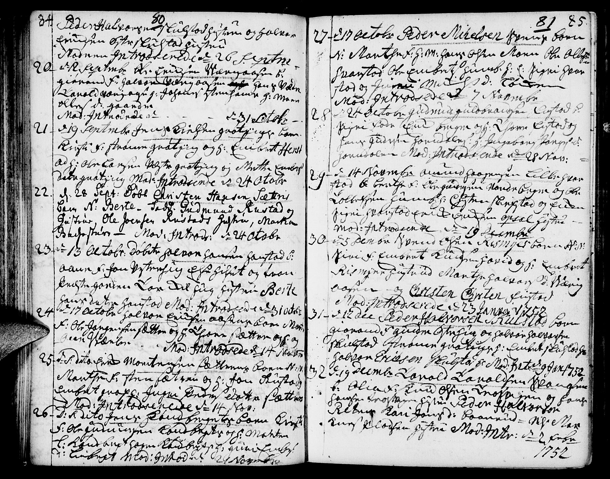 Elverum prestekontor, AV/SAH-PREST-044/H/Ha/Haa/L0002: Parish register (official) no. 2, 1751-1756, p. 84-85