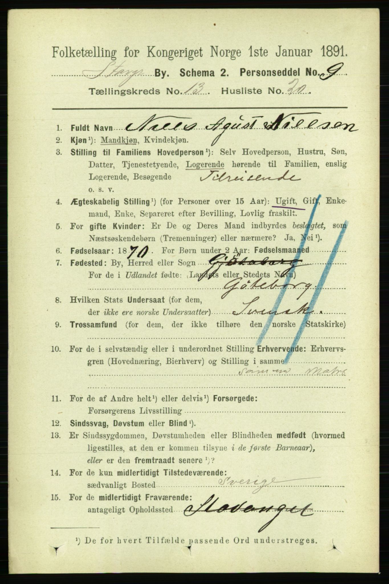 RA, 1891 census for 1103 Stavanger, 1891, p. 16160