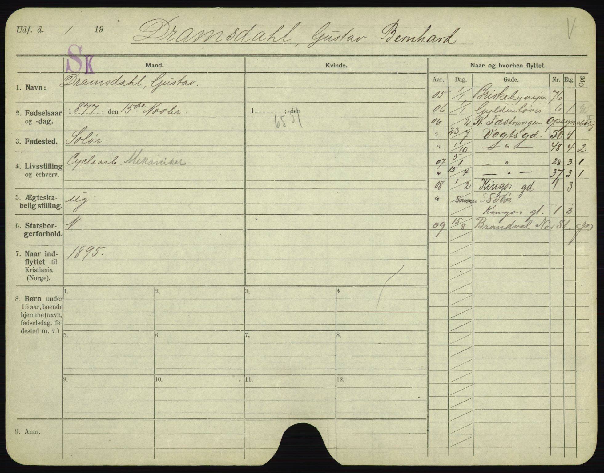 Oslo folkeregister, Registerkort, AV/SAO-A-11715/F/Fa/Fac/L0002: Menn, 1906-1914, p. 662a