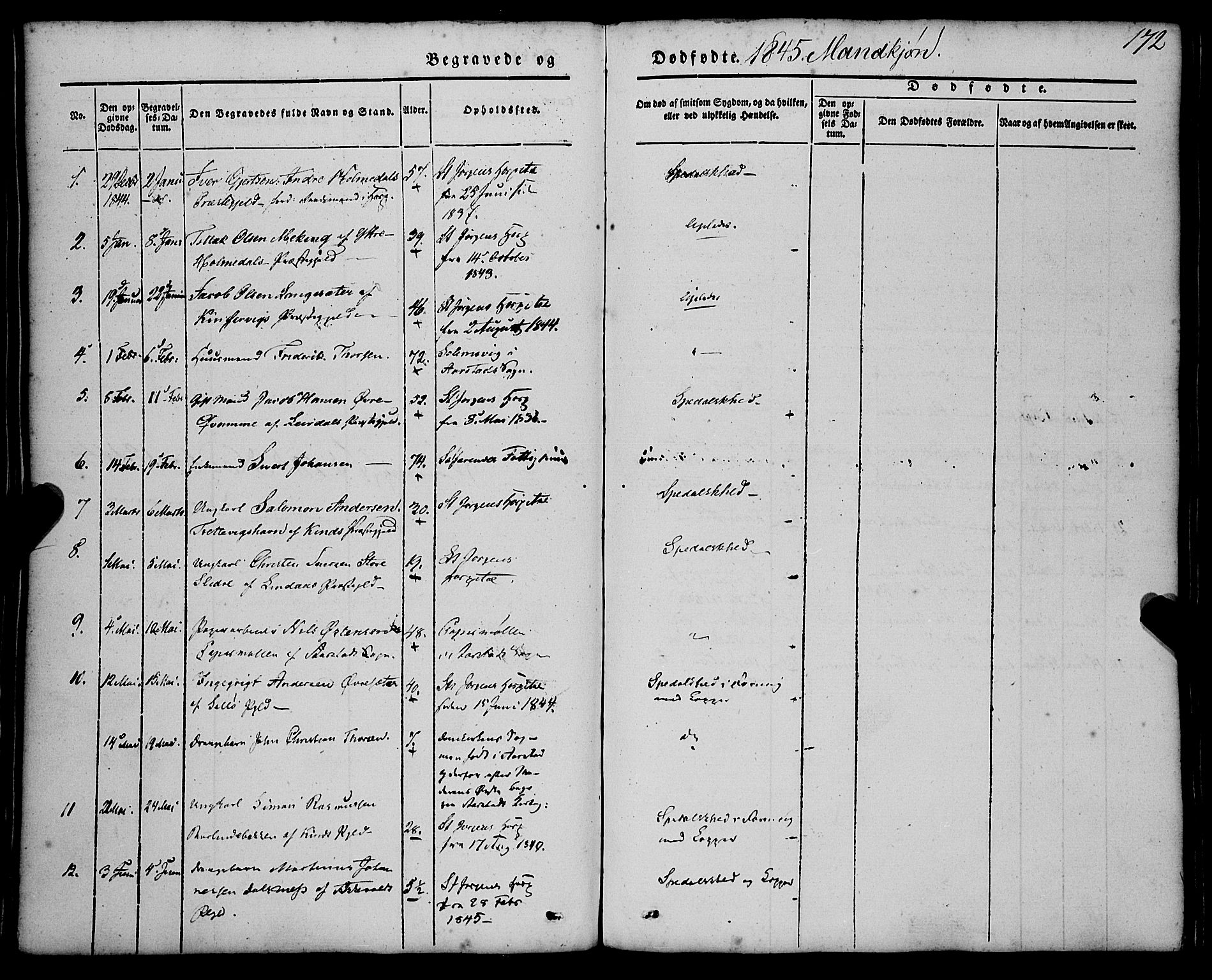 St. Jørgens hospital og Årstad sokneprestembete, SAB/A-99934: Parish register (official) no. A 4, 1844-1863, p. 172