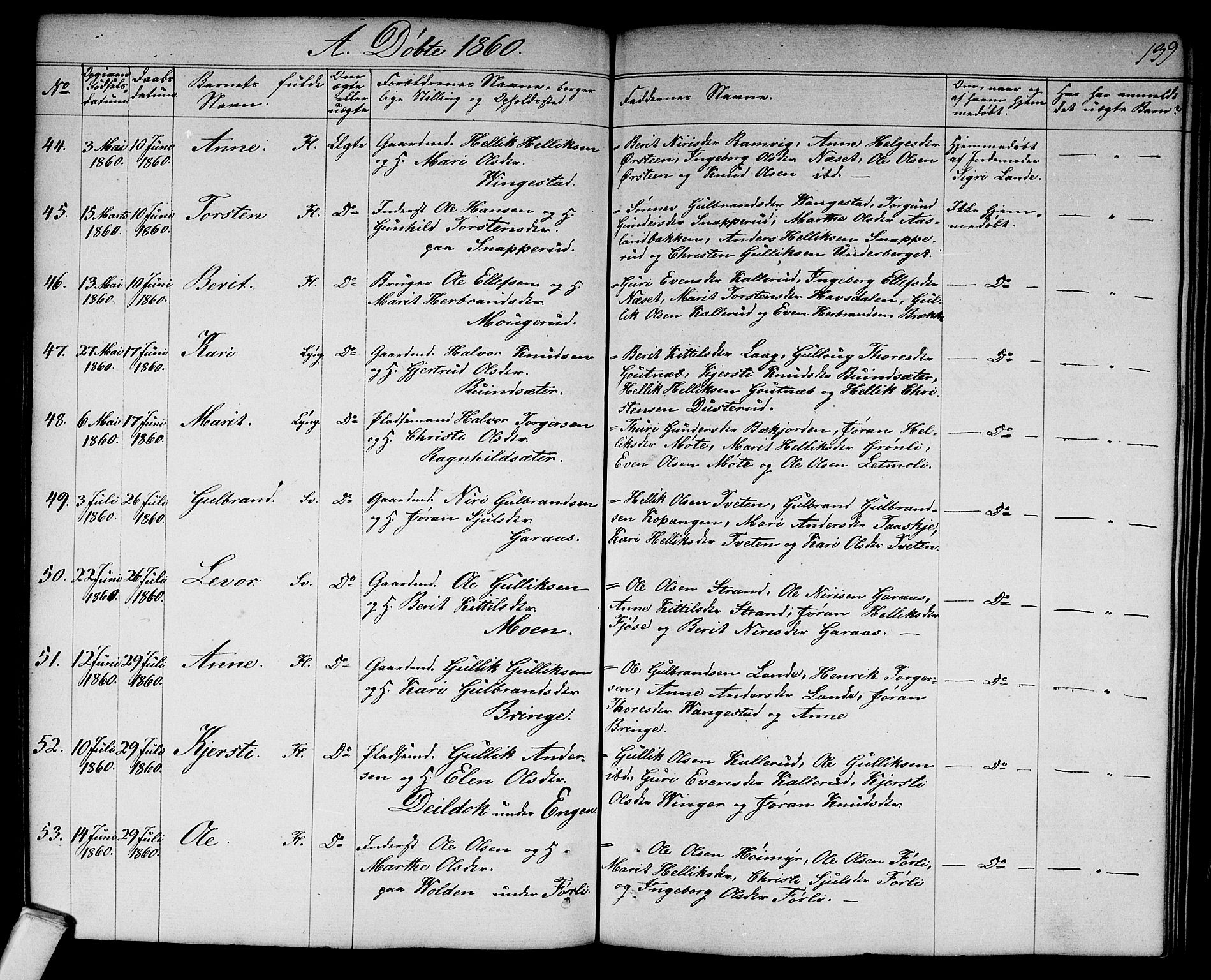 Flesberg kirkebøker, AV/SAKO-A-18/G/Ga/L0002: Parish register (copy) no. I 2, 1834-1860, p. 139