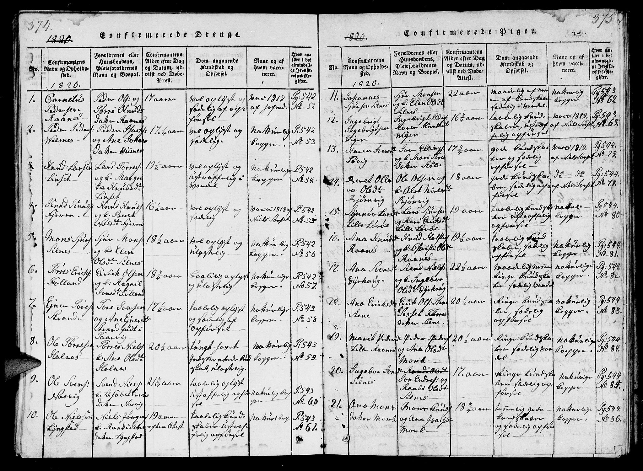 Ministerialprotokoller, klokkerbøker og fødselsregistre - Møre og Romsdal, AV/SAT-A-1454/570/L0831: Parish register (official) no. 570A05, 1819-1829, p. 374-375