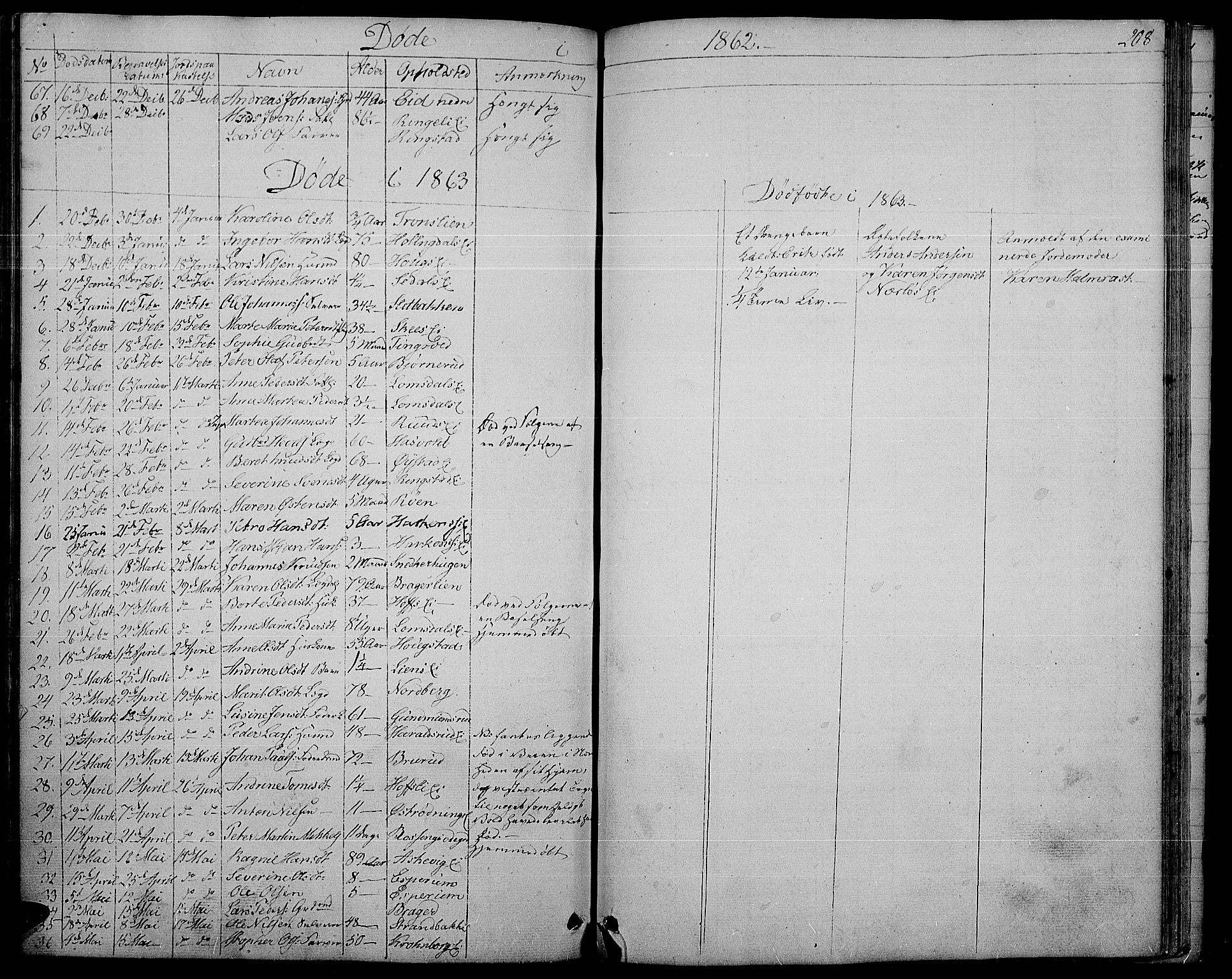 Søndre Land prestekontor, SAH/PREST-122/L/L0001: Parish register (copy) no. 1, 1849-1883, p. 208