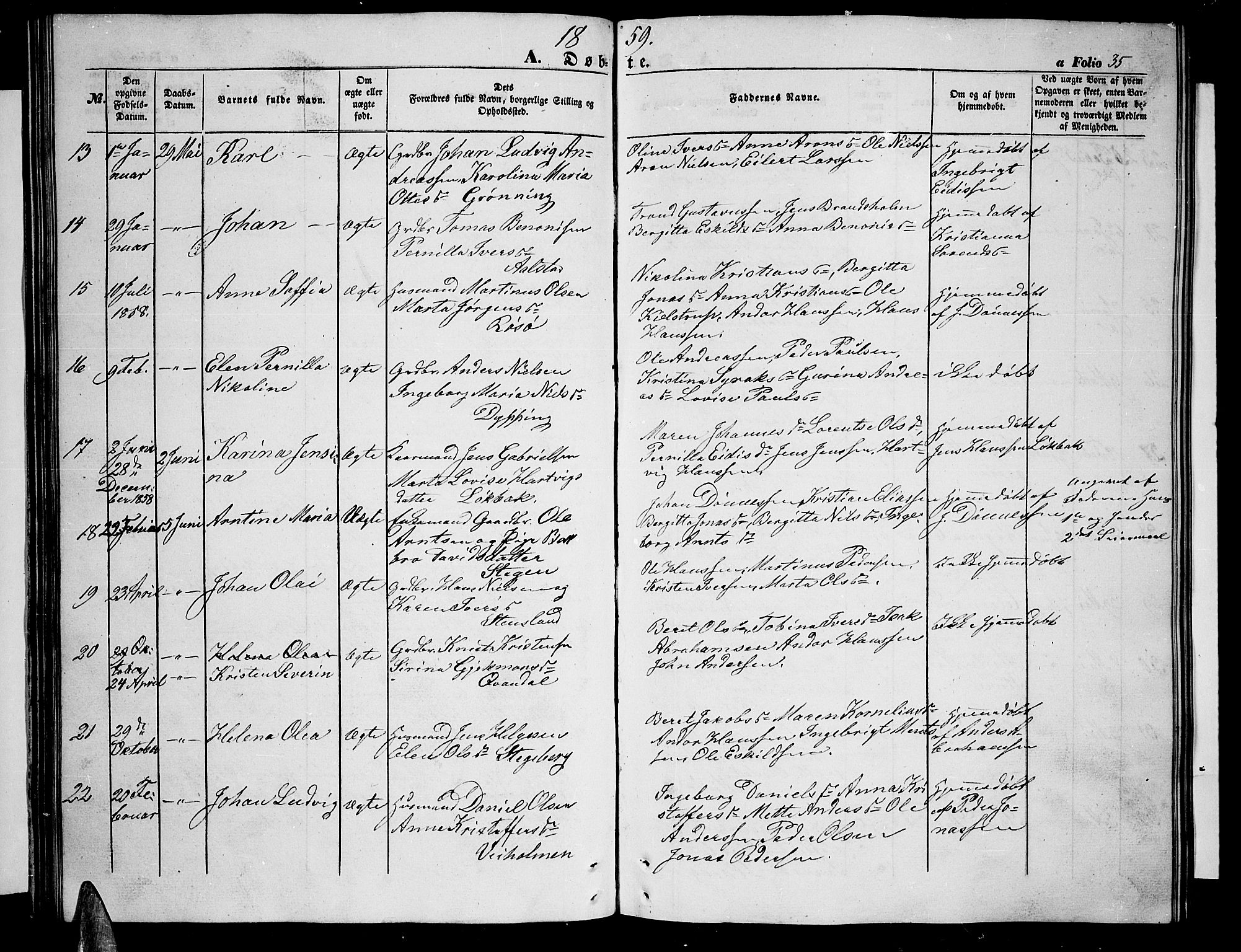 Ministerialprotokoller, klokkerbøker og fødselsregistre - Nordland, AV/SAT-A-1459/855/L0814: Parish register (copy) no. 855C03, 1851-1864, p. 35