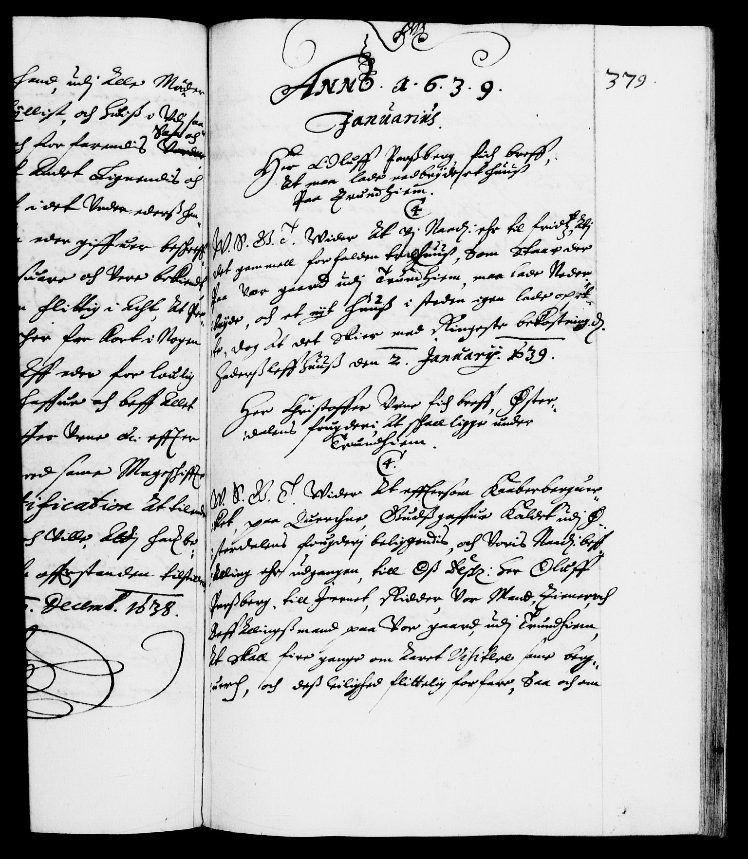 Danske Kanselli 1572-1799, AV/RA-EA-3023/F/Fc/Fca/Fcab/L0006: Norske tegnelser (mikrofilm), 1634-1639, p. 379a