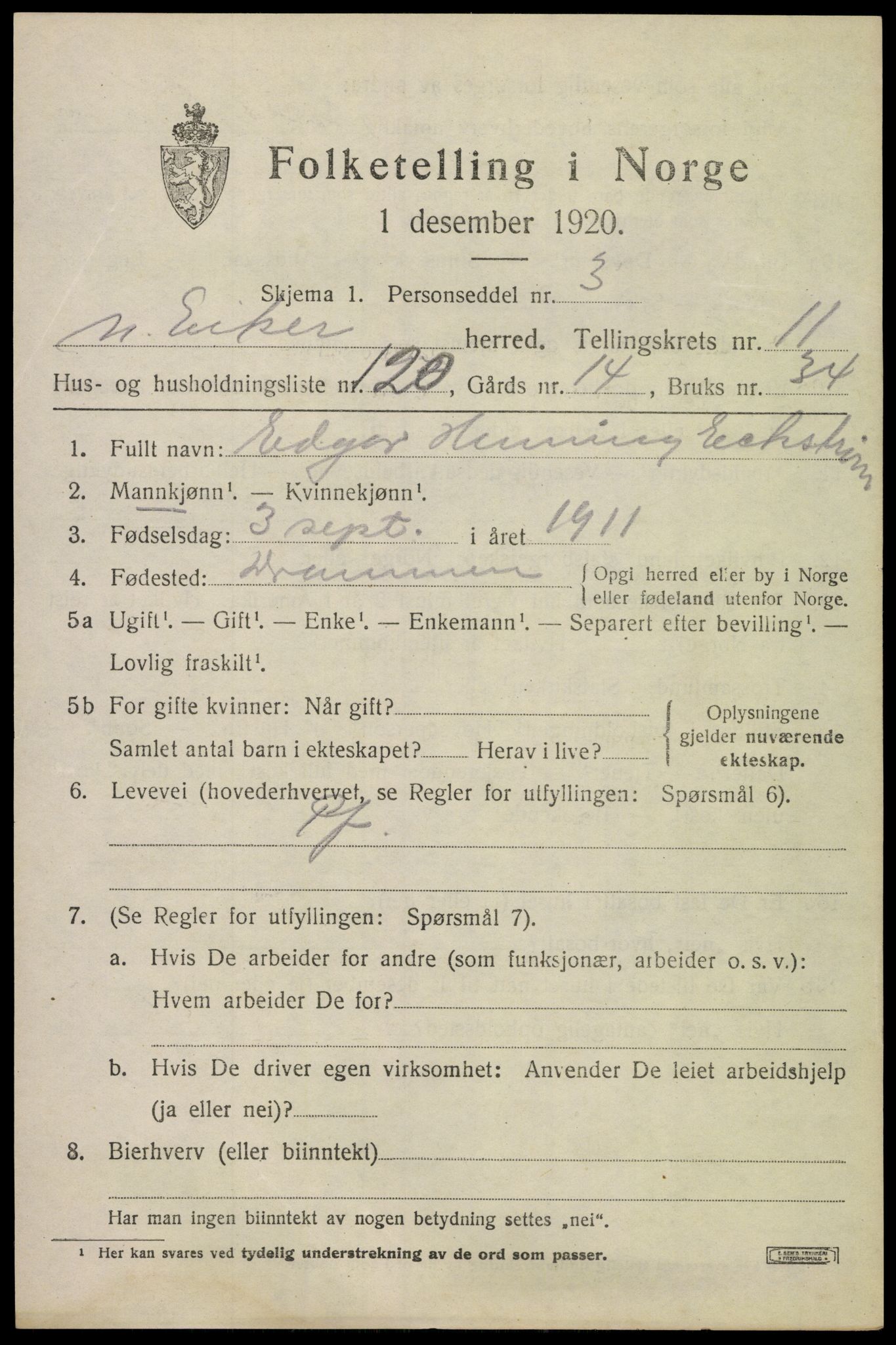 SAKO, 1920 census for Nedre Eiker, 1920, p. 12863