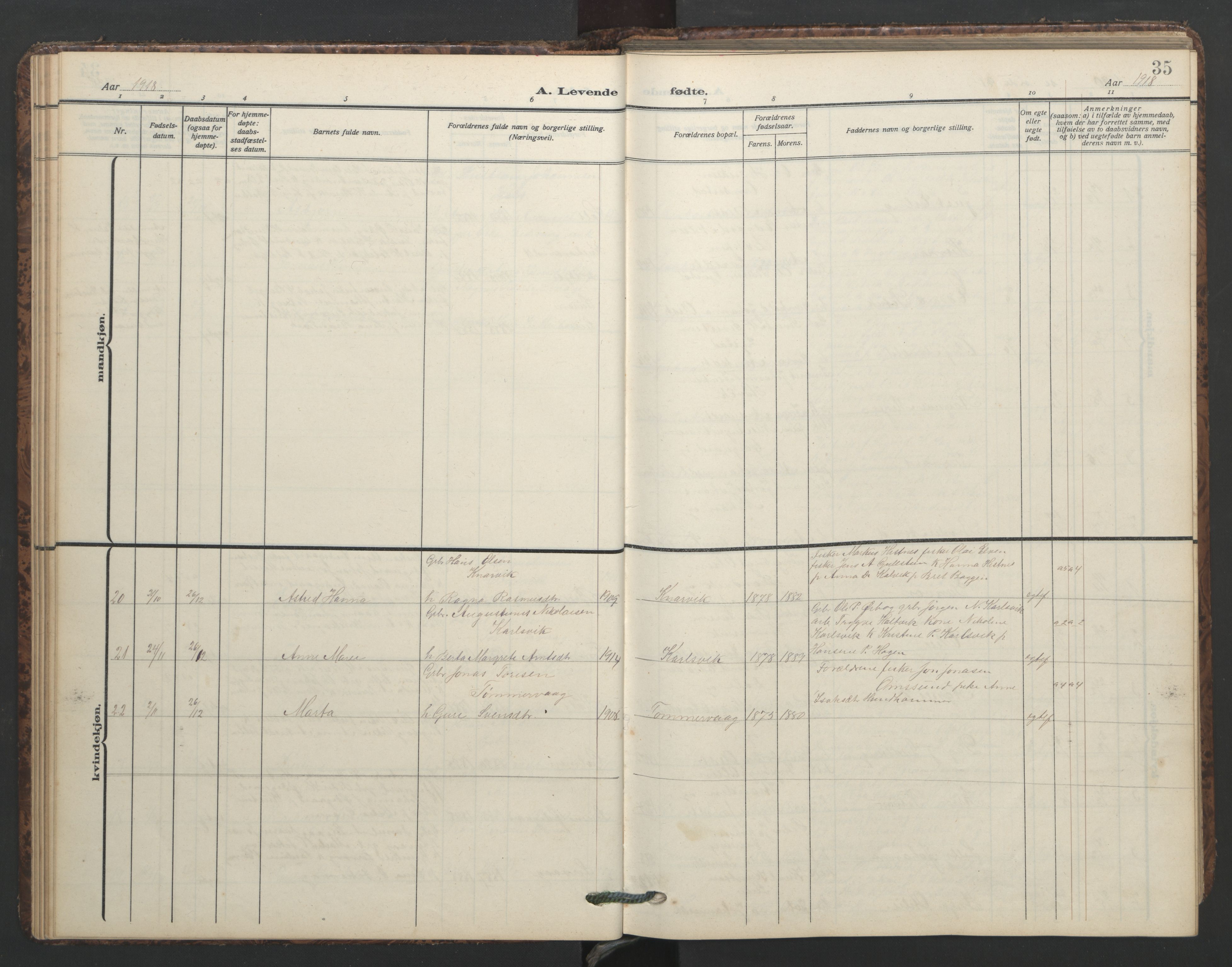 Ministerialprotokoller, klokkerbøker og fødselsregistre - Møre og Romsdal, AV/SAT-A-1454/577/L0897: Parish register (copy) no. 577C01, 1909-1946, p. 35