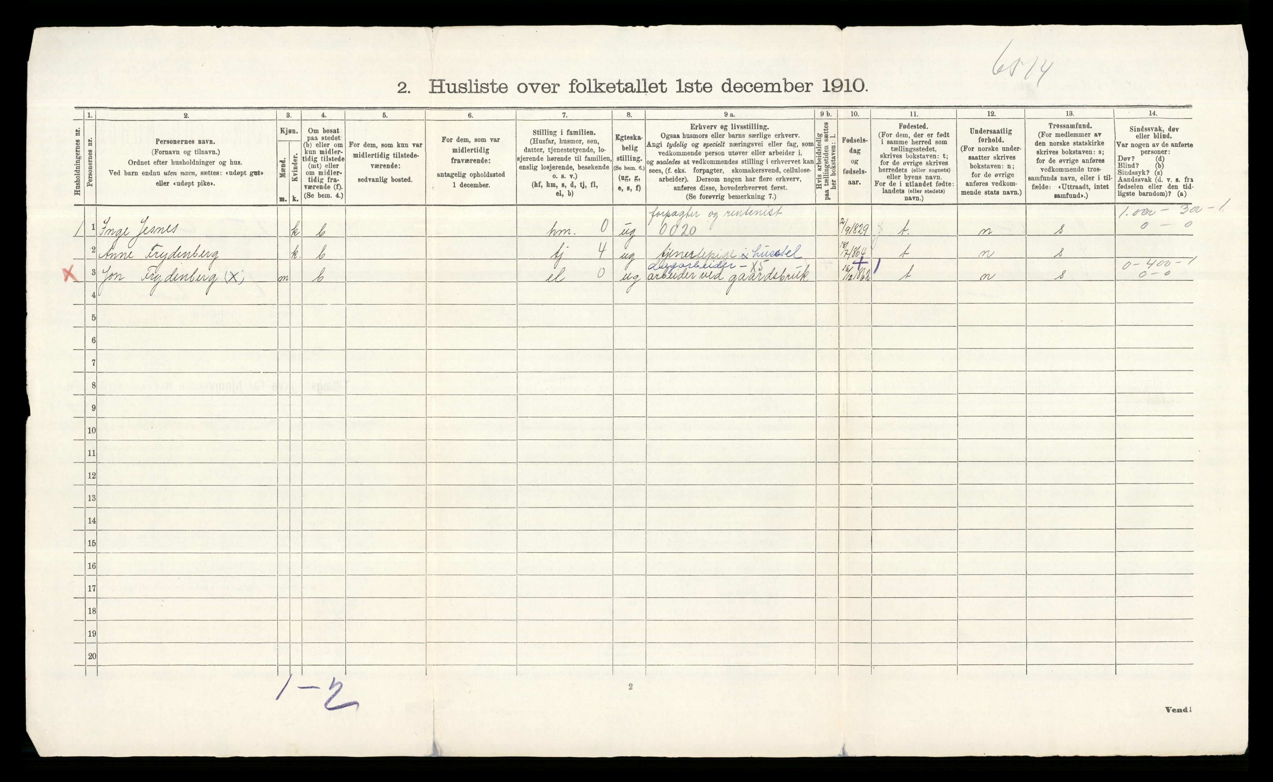 RA, 1910 census for Furnes, 1910, p. 45