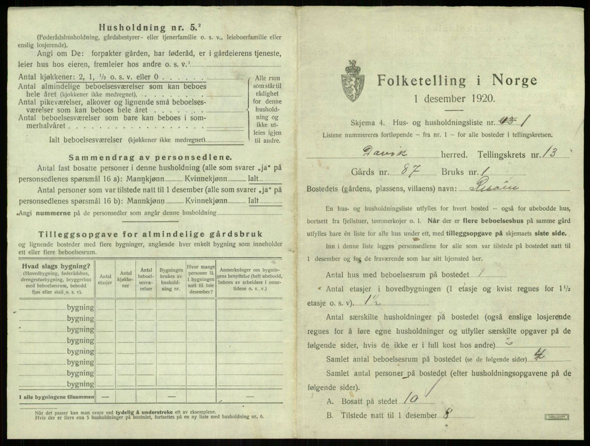 SAB, 1920 census for Davik, 1920, p. 836