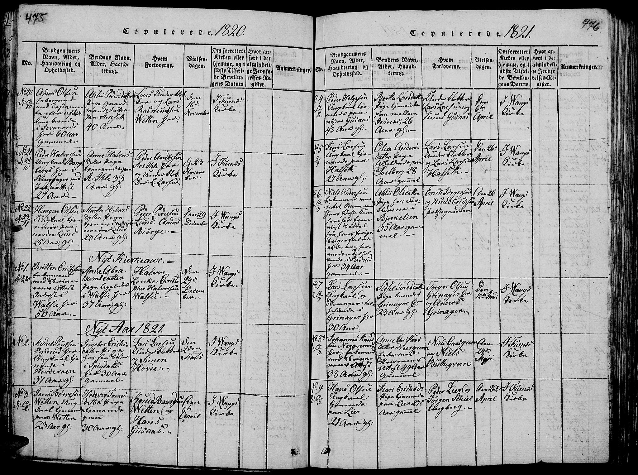 Vang prestekontor, Hedmark, SAH/PREST-008/H/Ha/Hab/L0005: Parish register (copy) no. 5, 1815-1836, p. 475-476