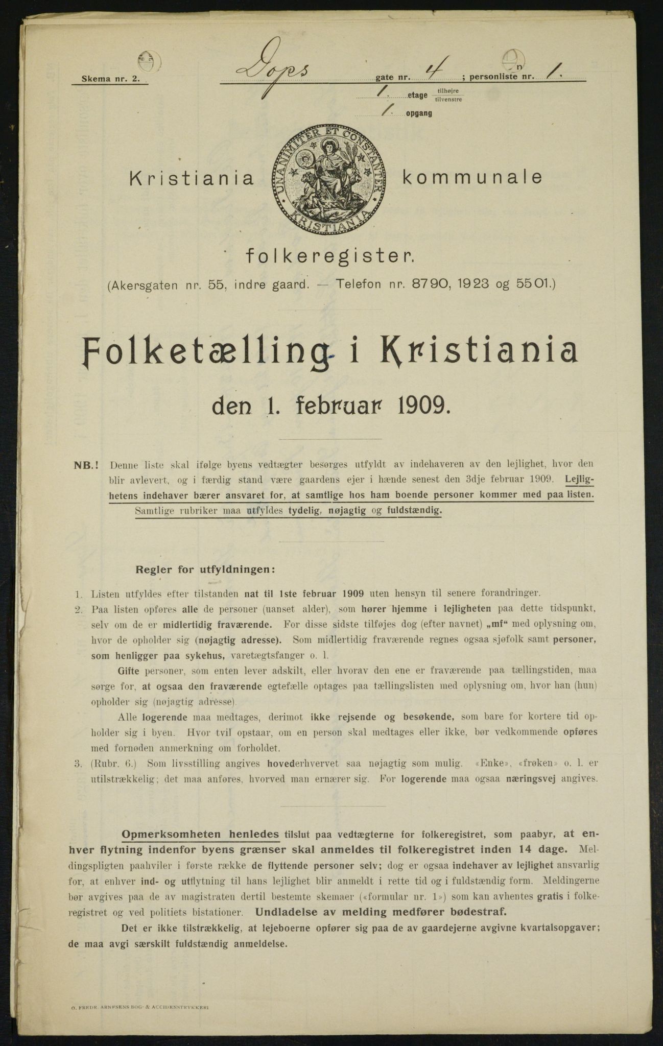 OBA, Municipal Census 1909 for Kristiania, 1909, p. 14508