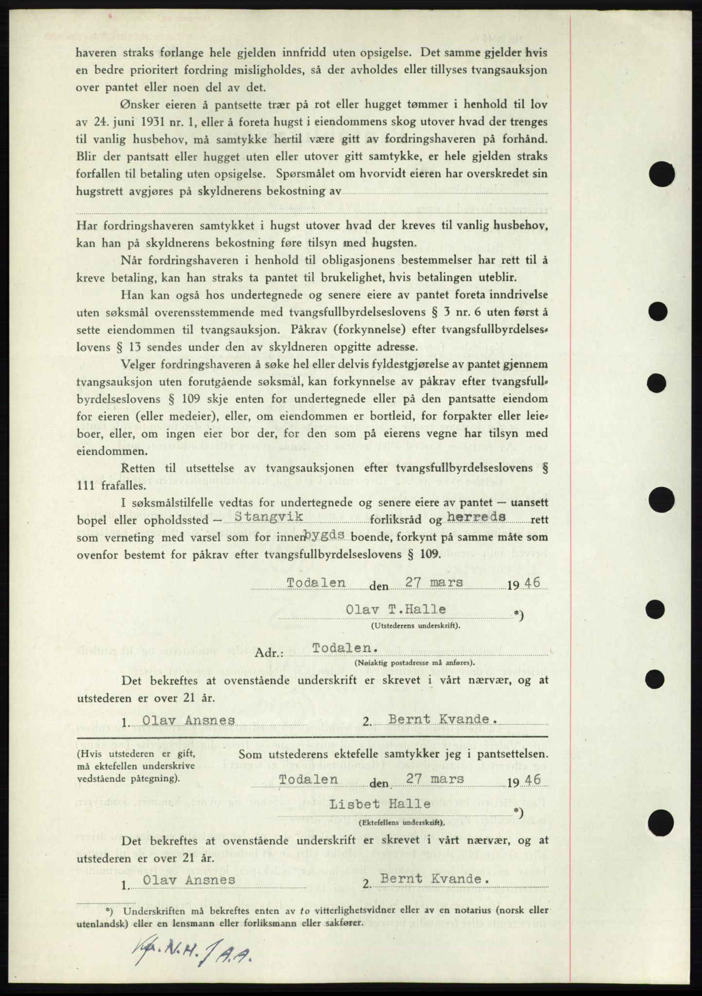 Nordmøre sorenskriveri, AV/SAT-A-4132/1/2/2Ca: Mortgage book no. B93b, 1946-1946, Diary no: : 488/1946