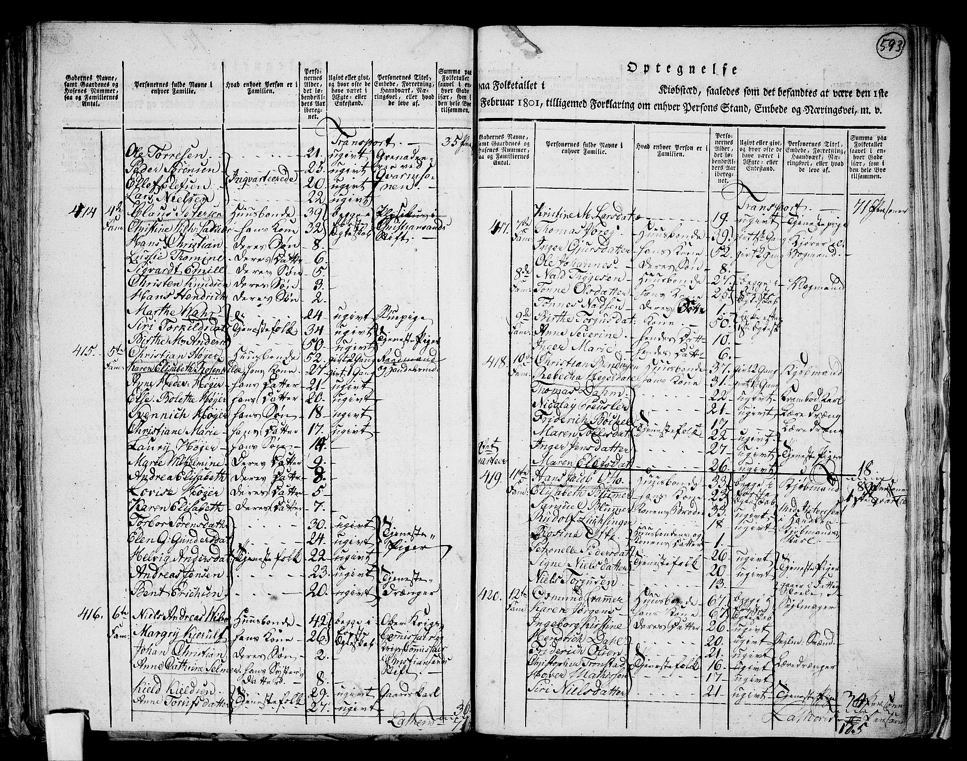 RA, 1801 census for 1001P Kristiansand, 1801, p. 592b-593a