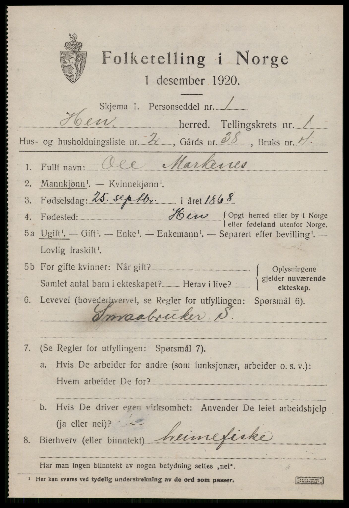 SAT, 1920 census for Hen, 1920, p. 478