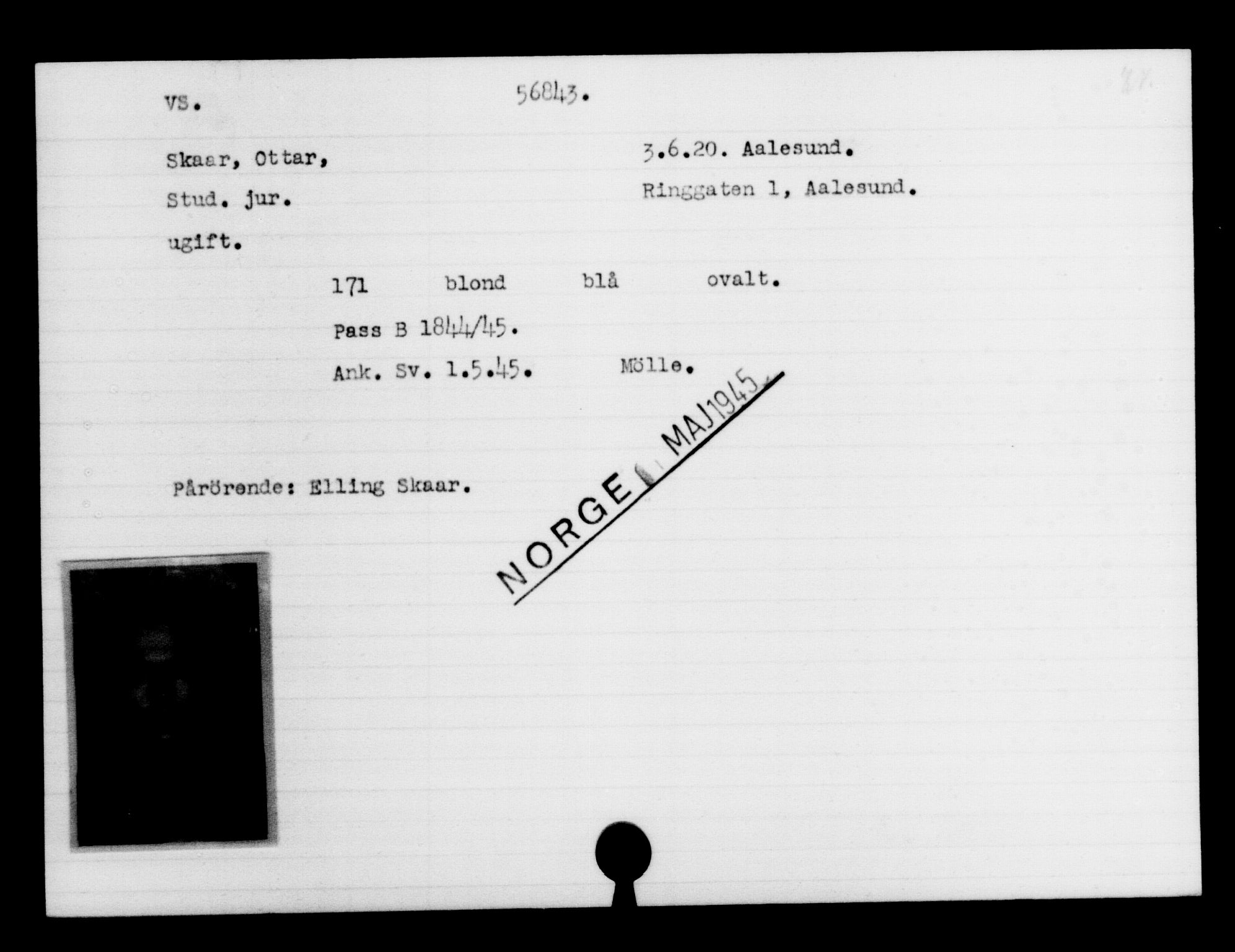 Utenriksstasjonene, Legasjonen i Stockholm, Flyktningkontoret, AV/RA-S-6753/V/Va/L0020: Kjesäterkartoteket, flyktninger med registreringsnr. 55000-58245, 1940-1945, p. 1843