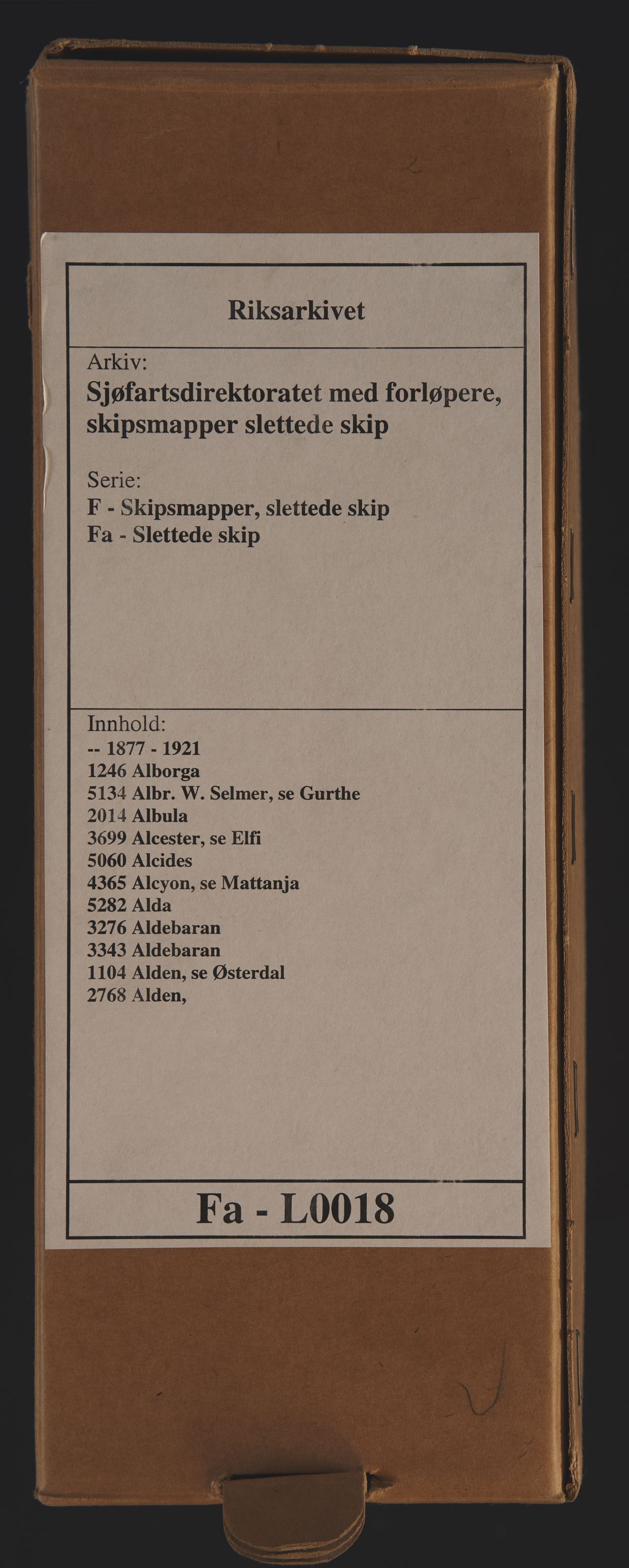 Sjøfartsdirektoratet med forløpere, skipsmapper slettede skip, AV/RA-S-4998/F/Fa/L0018: --, 1877-1921, p. 1