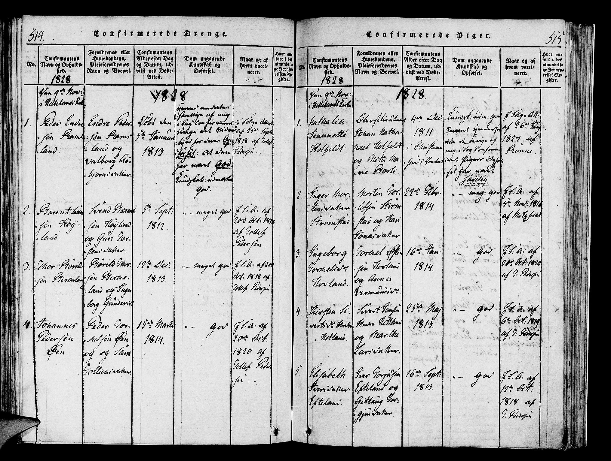 Helleland sokneprestkontor, AV/SAST-A-101810: Parish register (official) no. A 4, 1815-1834, p. 514-515