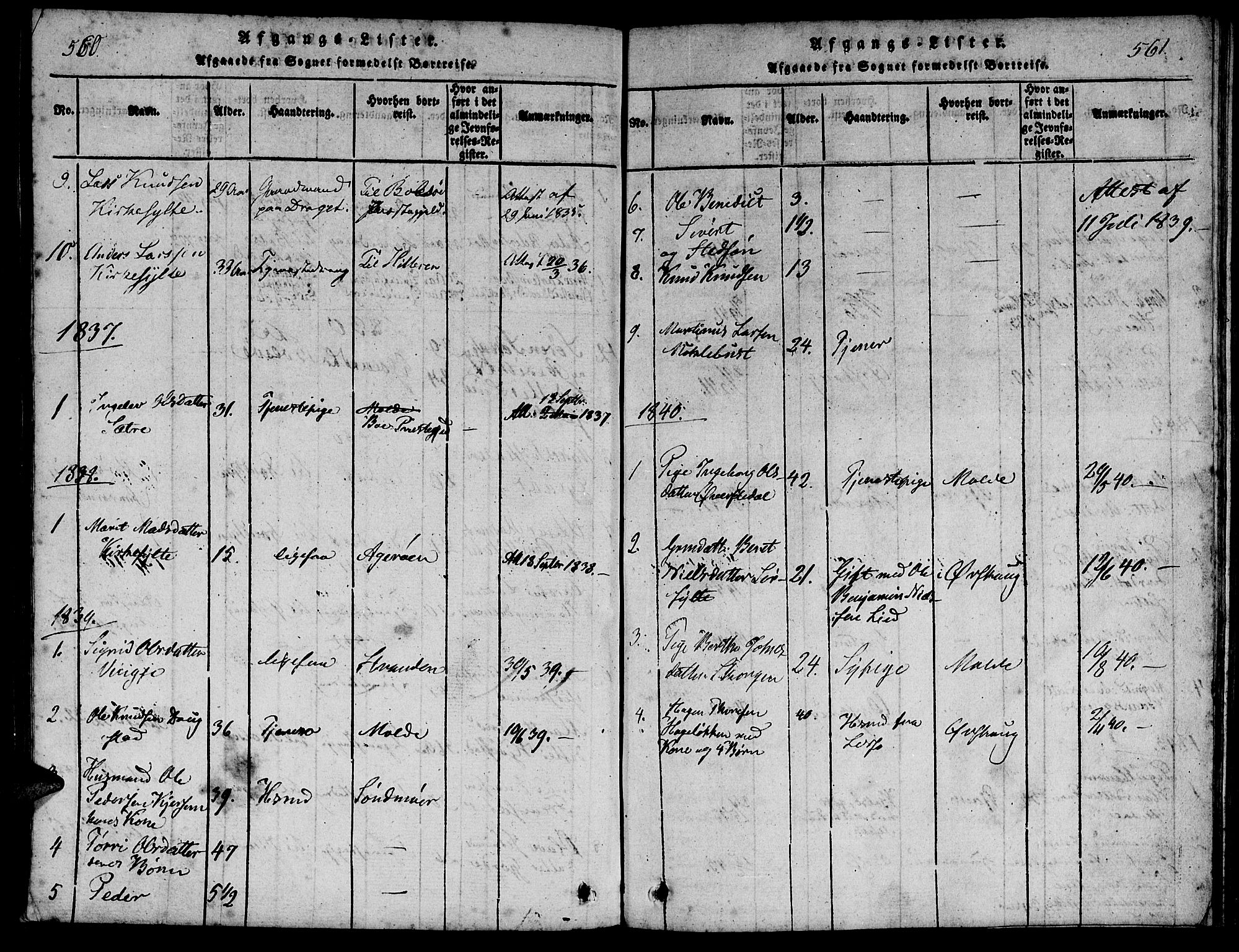 Ministerialprotokoller, klokkerbøker og fødselsregistre - Møre og Romsdal, SAT/A-1454/541/L0544: Parish register (official) no. 541A01, 1818-1847, p. 560-561