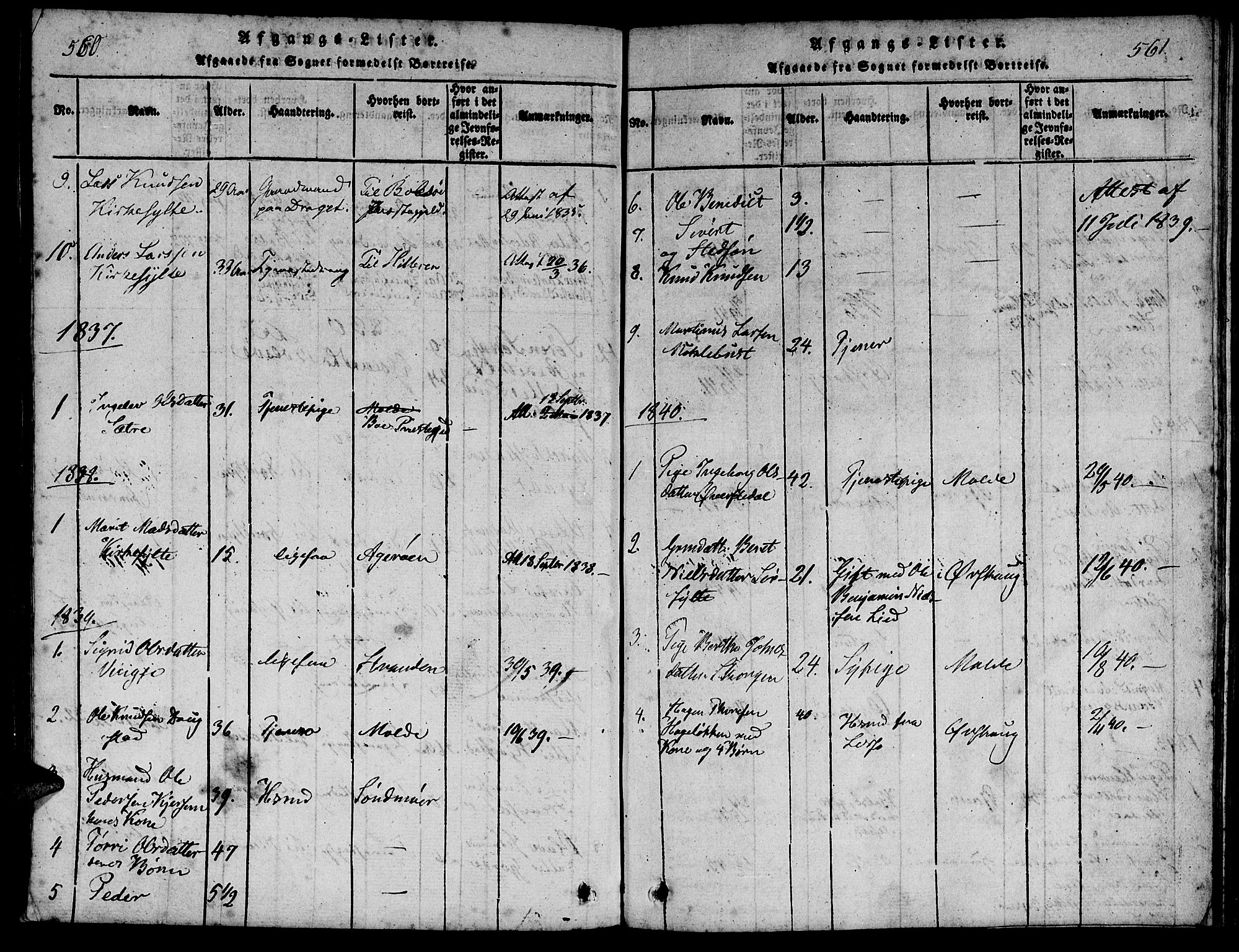 Ministerialprotokoller, klokkerbøker og fødselsregistre - Møre og Romsdal, AV/SAT-A-1454/541/L0544: Parish register (official) no. 541A01, 1818-1847, p. 560-561