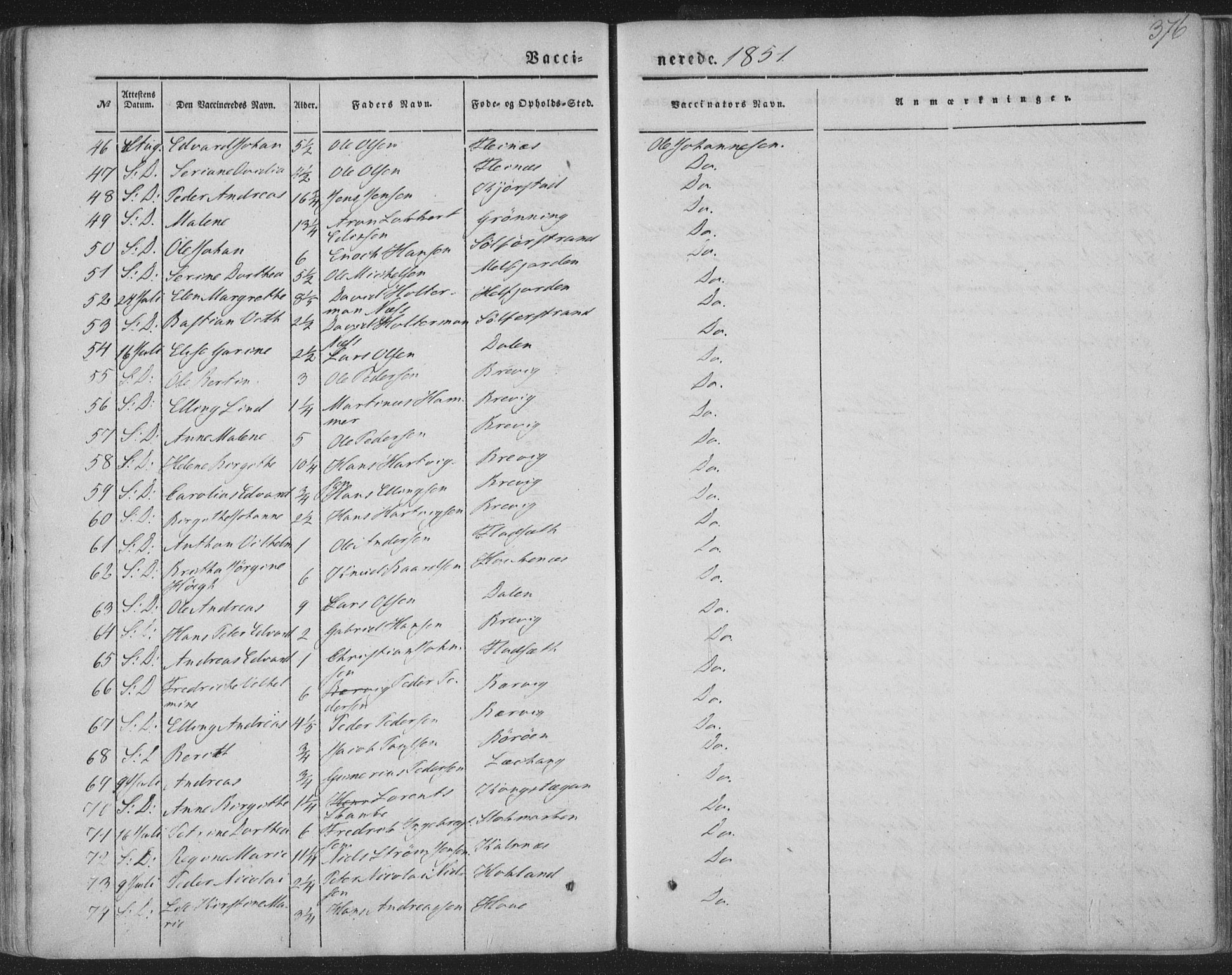 Ministerialprotokoller, klokkerbøker og fødselsregistre - Nordland, AV/SAT-A-1459/888/L1241: Parish register (official) no. 888A07, 1849-1869, p. 376