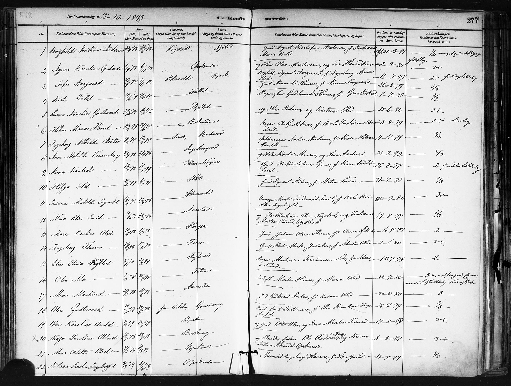 Nes prestekontor Kirkebøker, AV/SAO-A-10410/F/Fa/L0010: Parish register (official) no. I 10, 1883-1898, p. 277