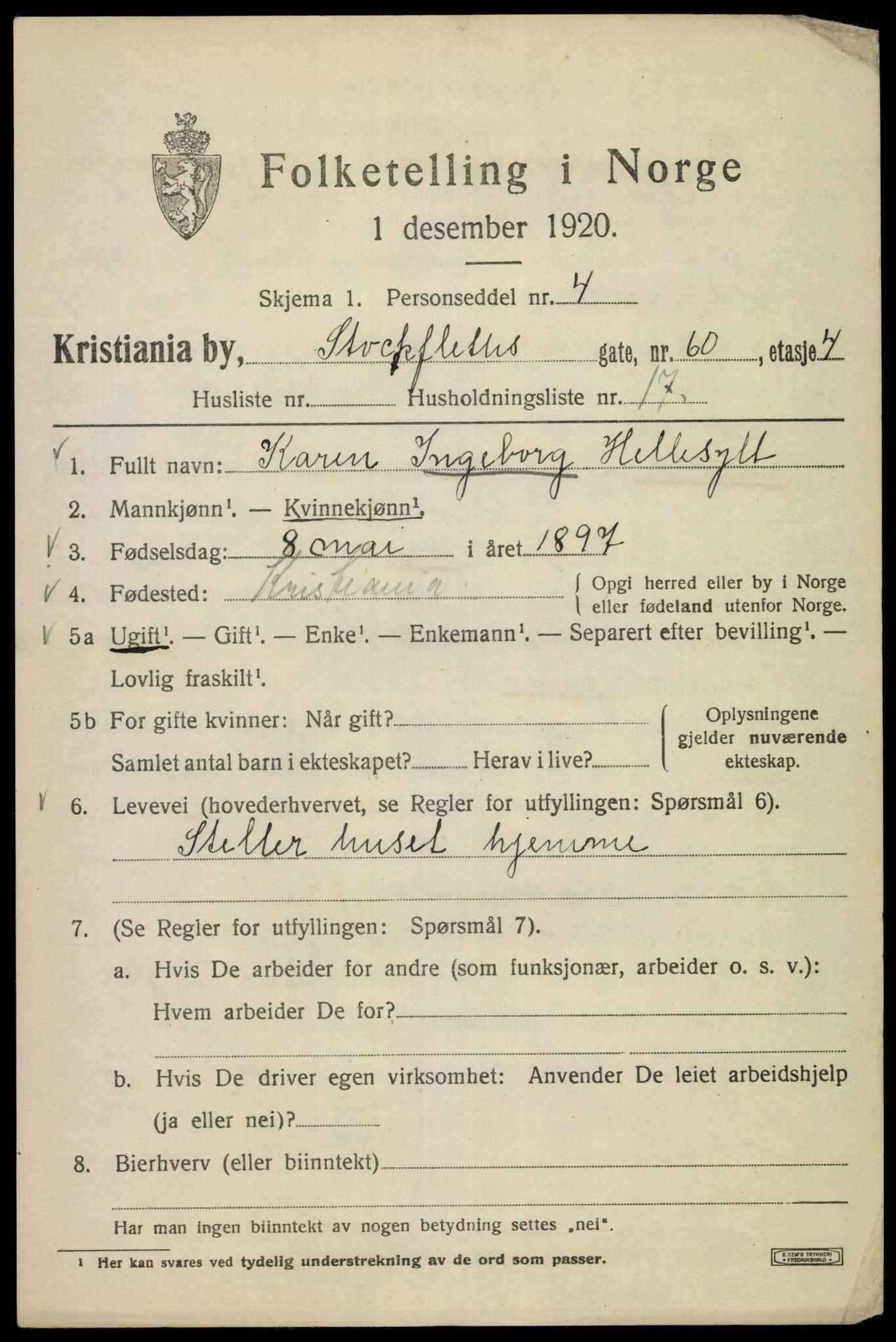 SAO, 1920 census for Kristiania, 1920, p. 546177