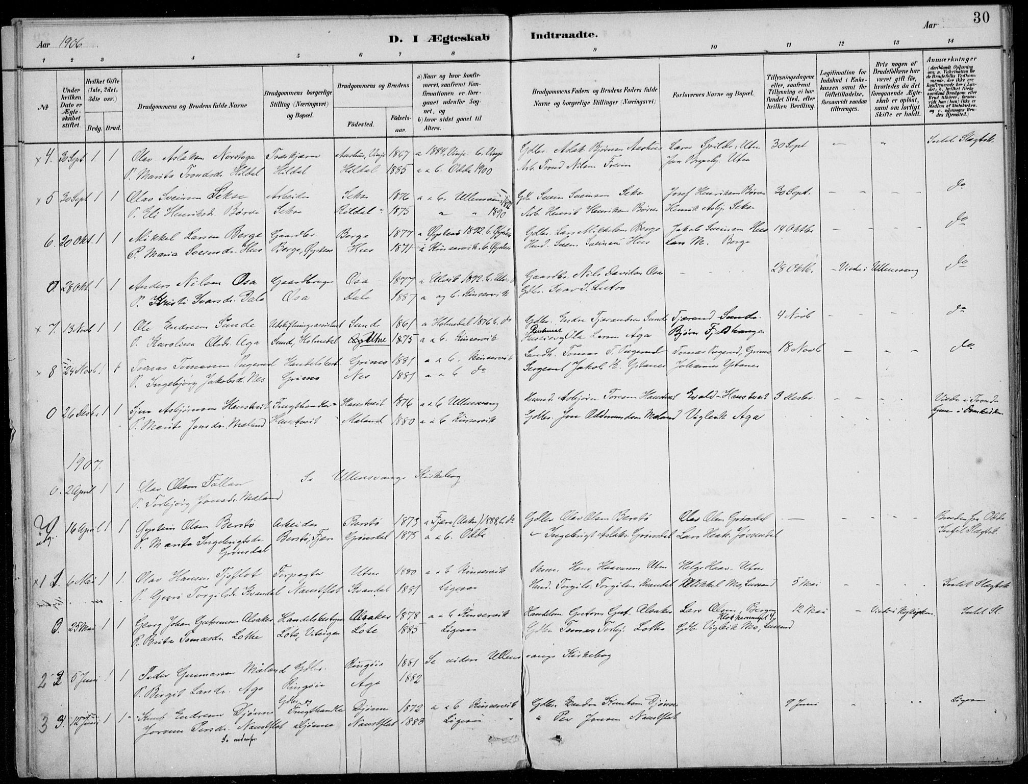 Ullensvang sokneprestembete, AV/SAB-A-78701/H/Haa: Parish register (official) no. E  3, 1883-1916, p. 30