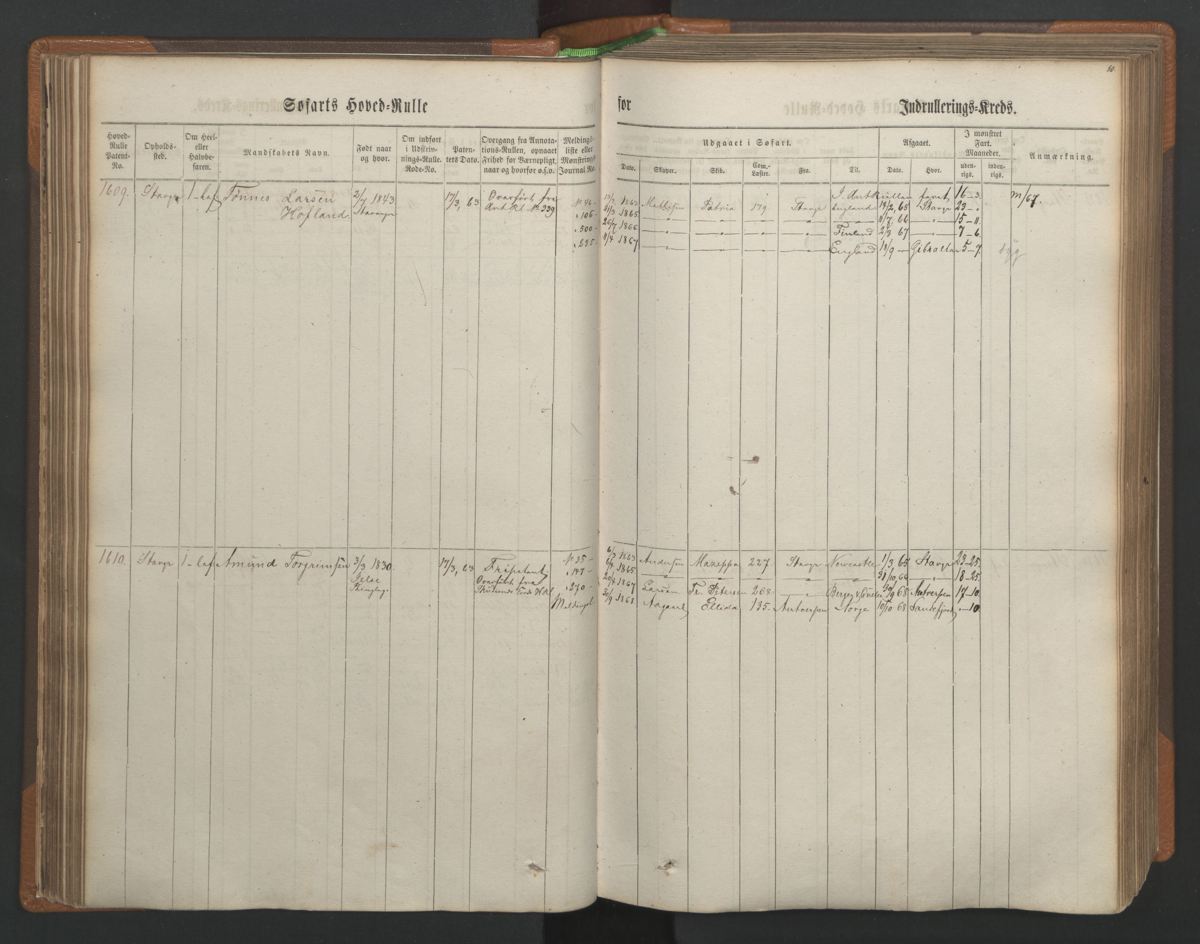 Stavanger sjømannskontor, AV/SAST-A-102006/F/Fb/Fbb/L0003: Sjøfartshovedrulle, patentnr. 1451-2270, 1863, p. 85