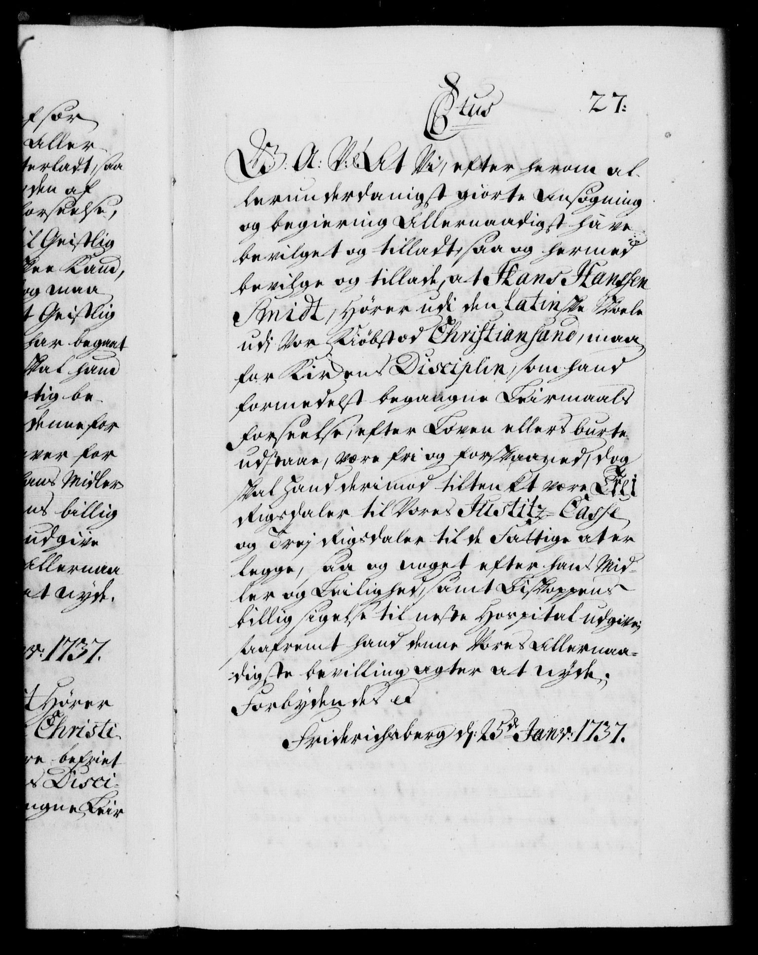 Danske Kanselli 1572-1799, AV/RA-EA-3023/F/Fc/Fca/Fcaa/L0030: Norske registre, 1737-1738, p. 27a