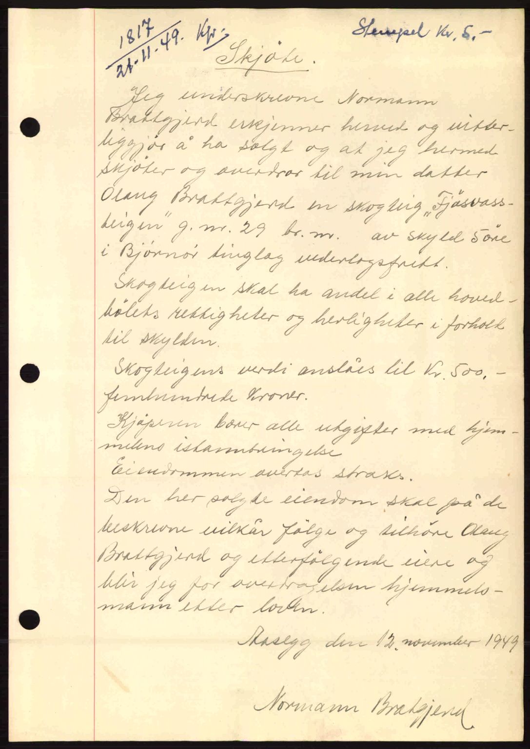 Fosen sorenskriveri, AV/SAT-A-1107/1/2/2C: Mortgage book no. A10, 1949-1950, Diary no: : 1817/1949