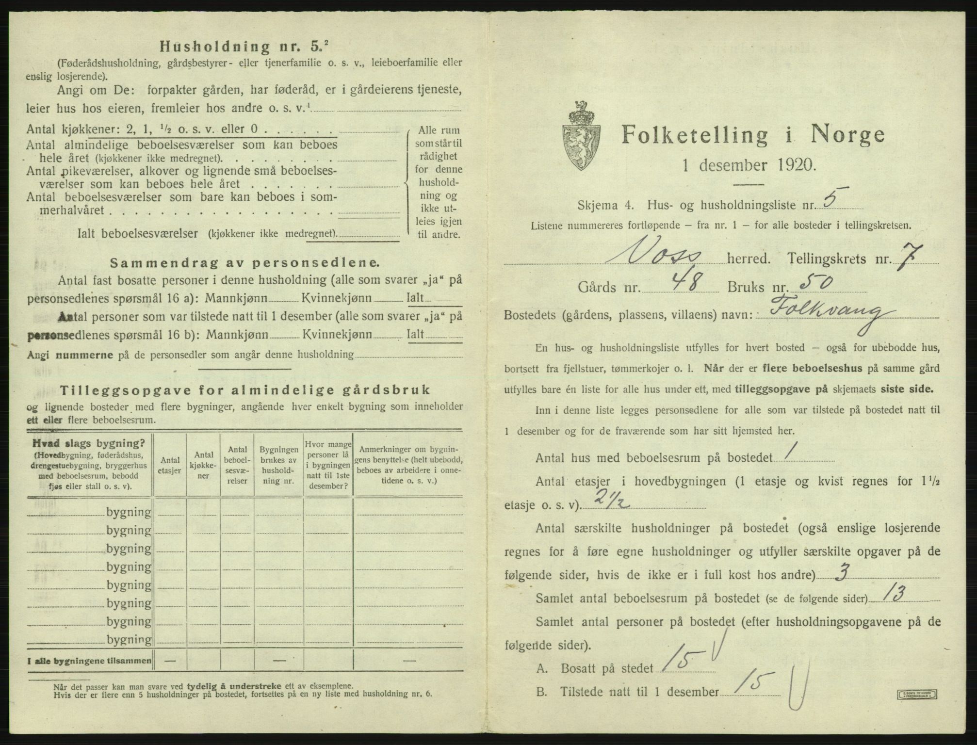 SAB, 1920 census for Voss, 1920, p. 639