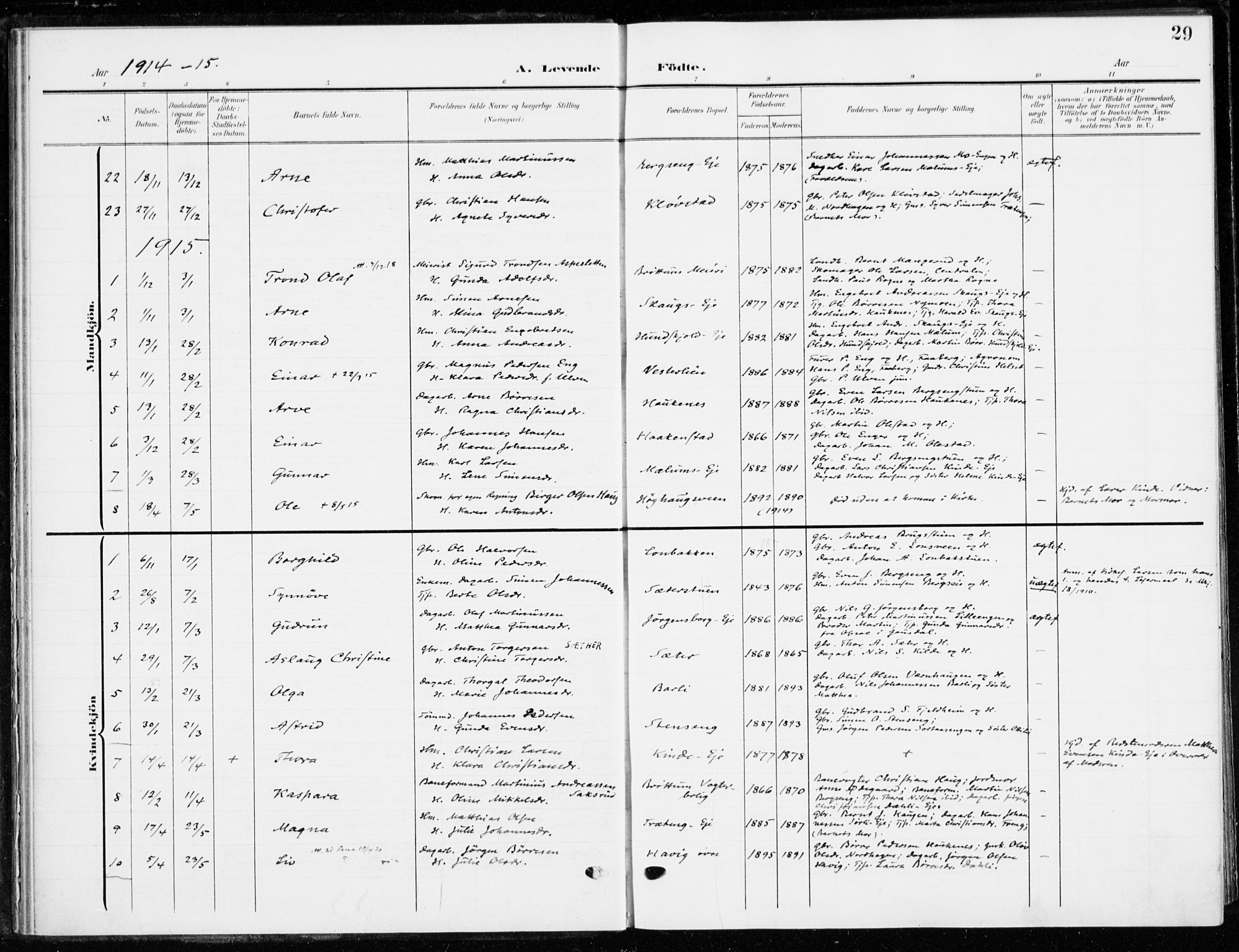 Ringsaker prestekontor, SAH/PREST-014/K/Ka/L0021: Parish register (official) no. 21, 1905-1920, p. 29