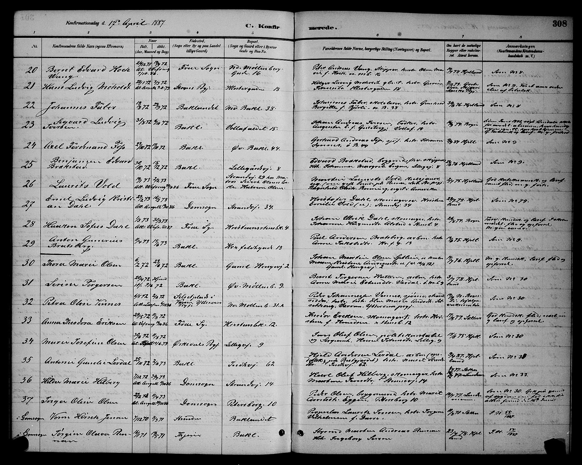 Ministerialprotokoller, klokkerbøker og fødselsregistre - Sør-Trøndelag, AV/SAT-A-1456/604/L0222: Parish register (copy) no. 604C05, 1886-1895, p. 308