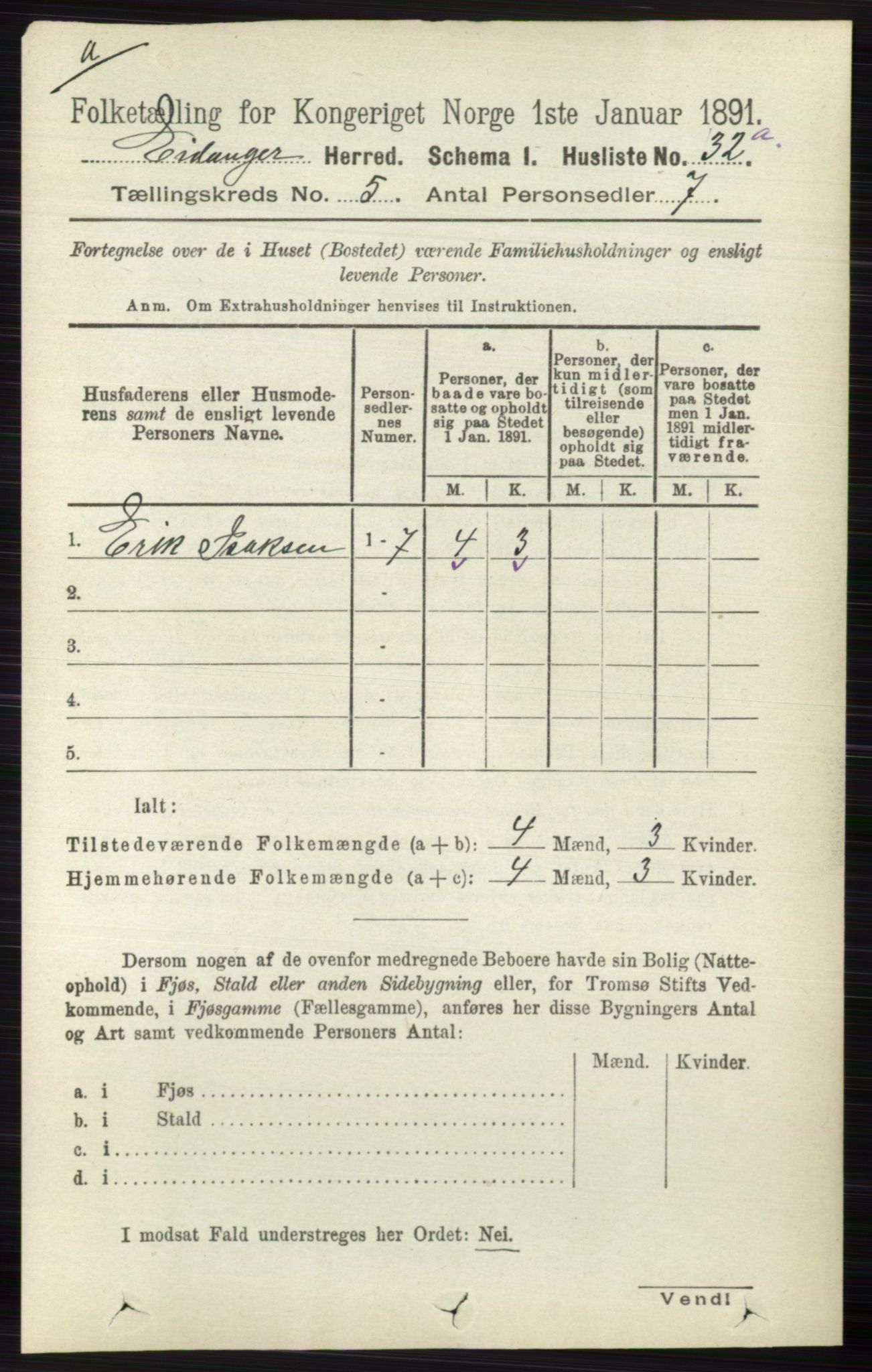 RA, 1891 census for 0813 Eidanger, 1891, p. 2262