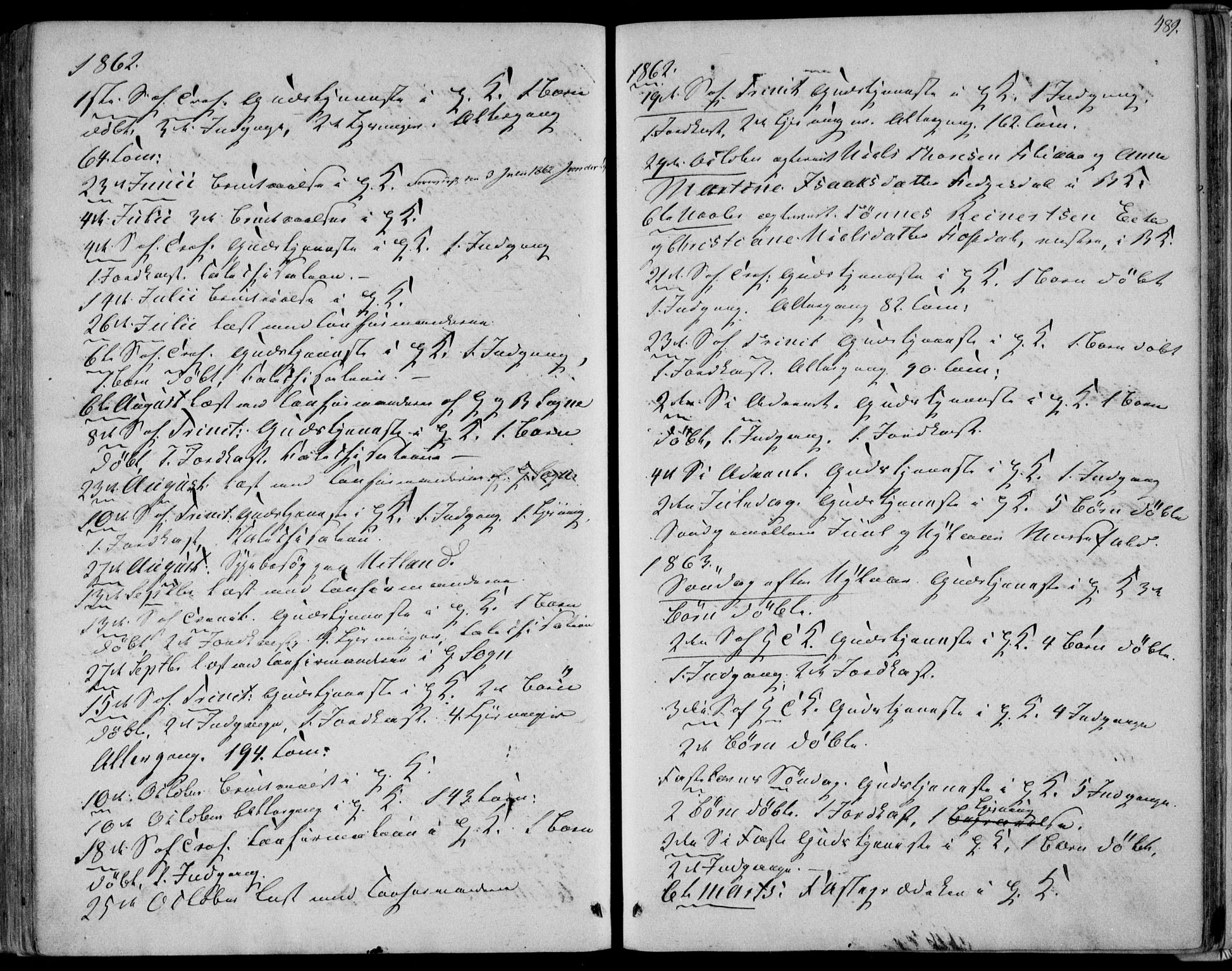 Bakke sokneprestkontor, SAK/1111-0002/F/Fa/Fab/L0002: Parish register (official) no. A 2, 1855-1884, p. 489