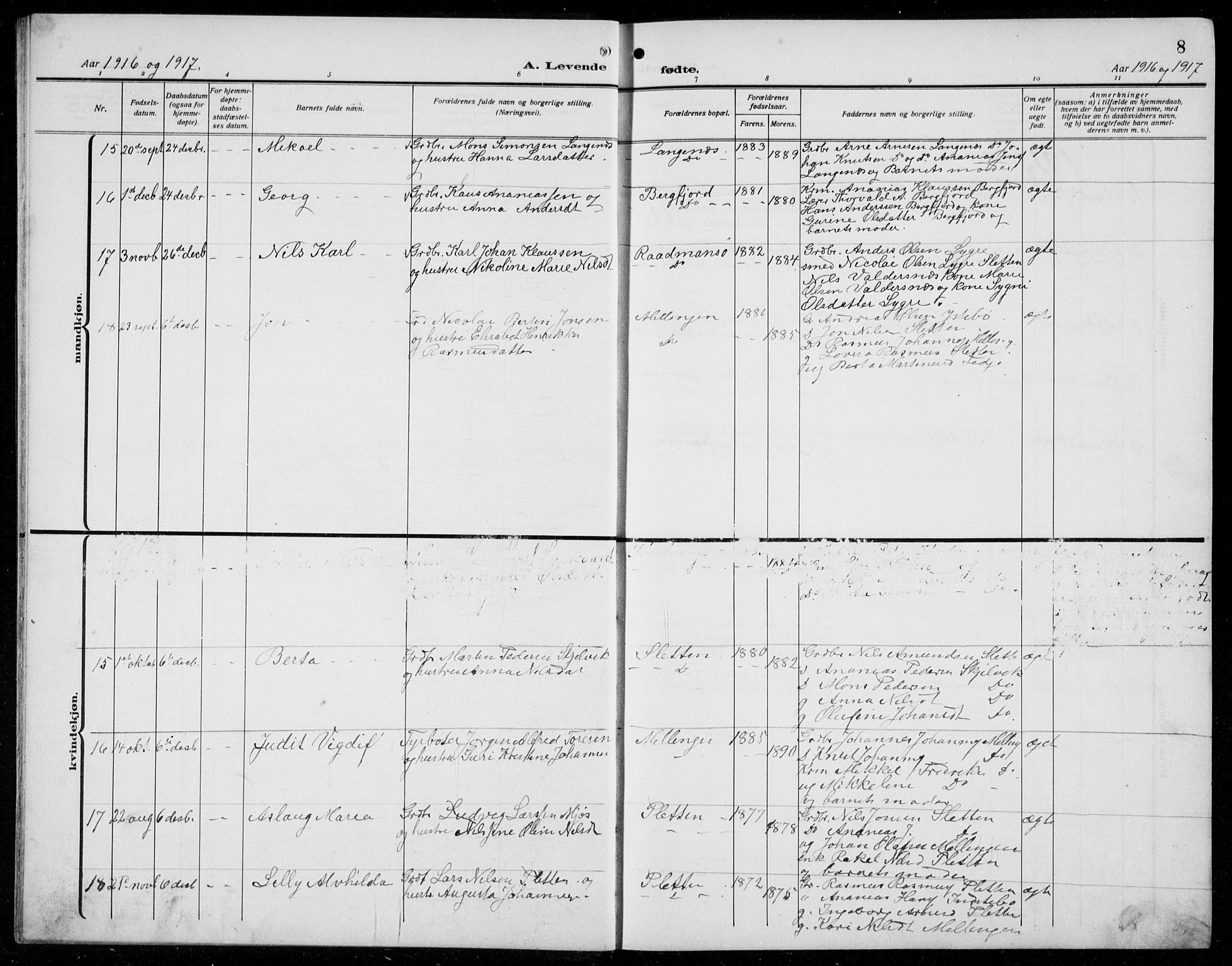 Alversund Sokneprestembete, AV/SAB-A-73901/H/Ha/Hab: Parish register (copy) no. B 5, 1914-1932, p. 8