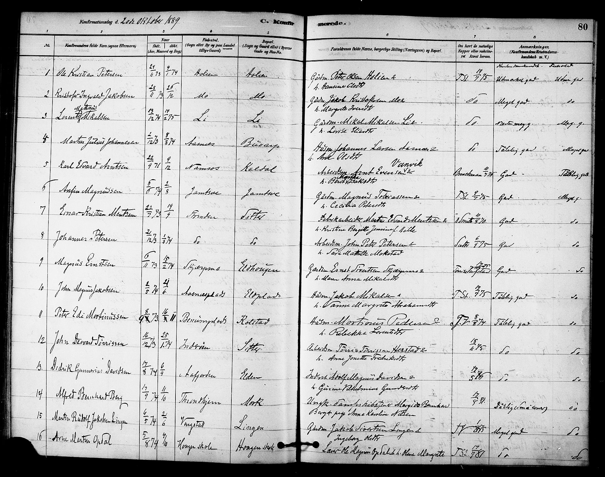 Ministerialprotokoller, klokkerbøker og fødselsregistre - Nord-Trøndelag, AV/SAT-A-1458/742/L0408: Parish register (official) no. 742A01, 1878-1890, p. 80