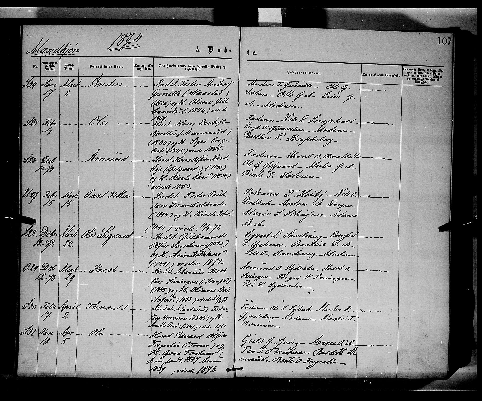 Sør-Odal prestekontor, AV/SAH-PREST-030/H/Ha/Haa/L0004: Parish register (official) no. 4, 1870-1875, p. 107