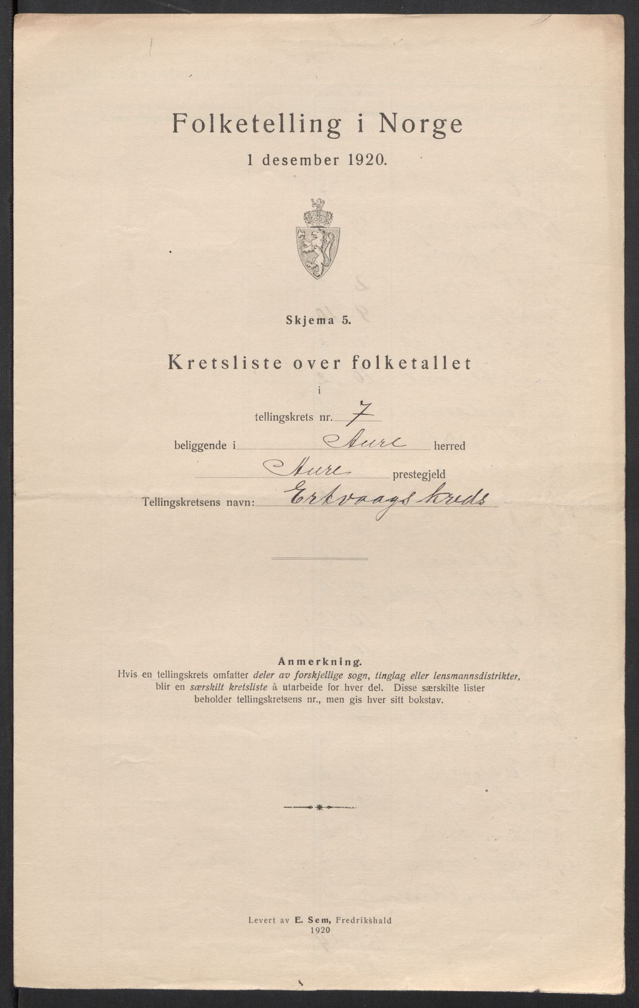 SAT, 1920 census for Aure, 1920, p. 26