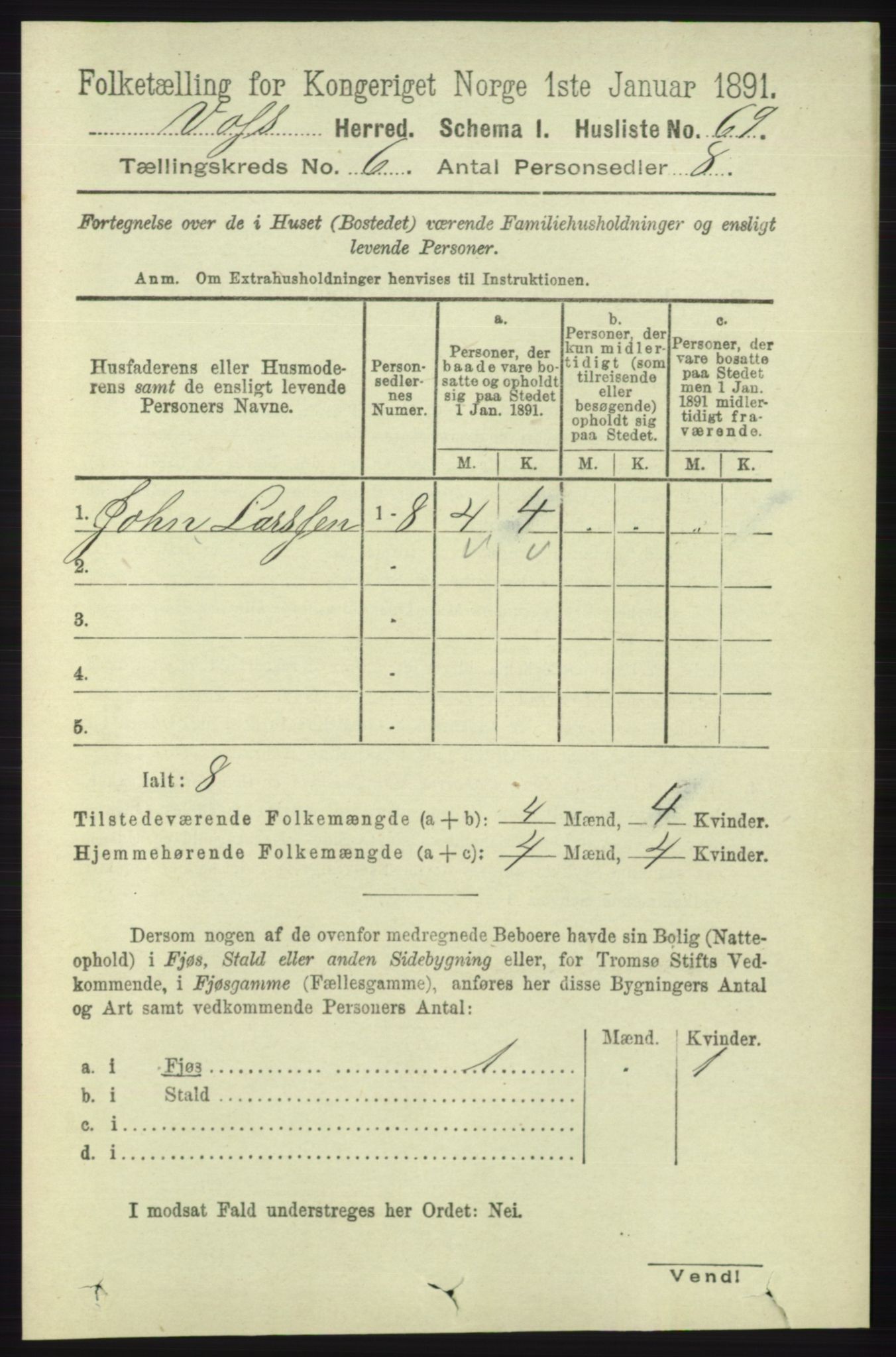 RA, 1891 census for 1235 Voss, 1891, p. 3286