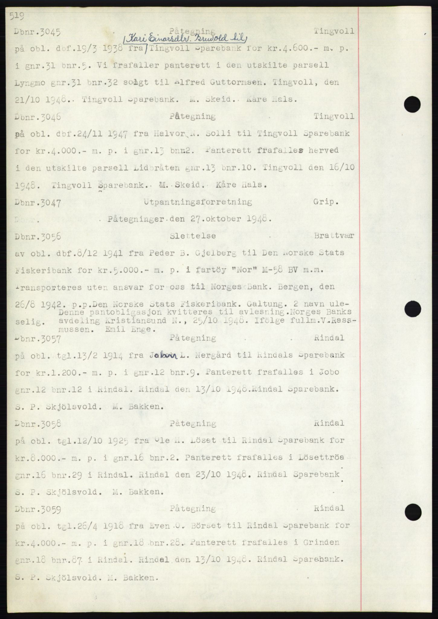 Nordmøre sorenskriveri, SAT/A-4132/1/2/2Ca: Mortgage book no. C82b, 1946-1951, Diary no: : 3045/1948