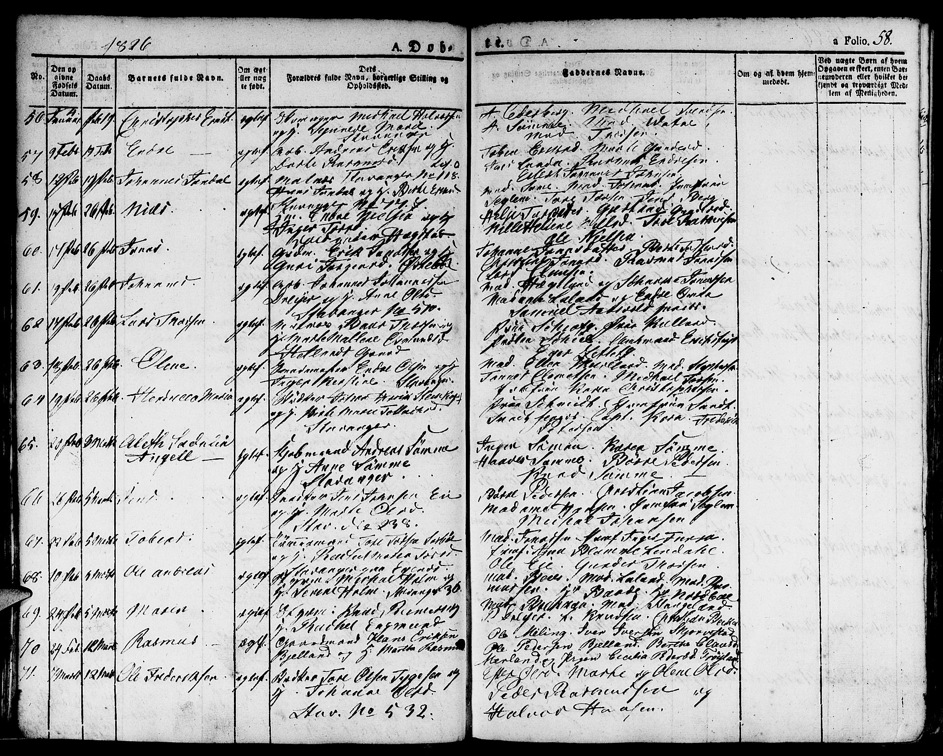 Domkirken sokneprestkontor, SAST/A-101812/001/30/30BA/L0009: Parish register (official) no. A 9, 1821-1832, p. 58
